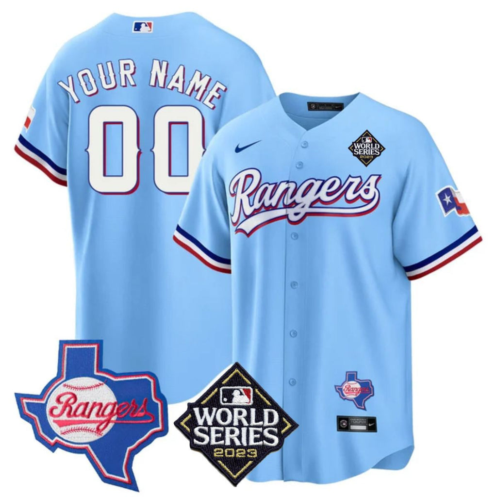 Youth's Texas Rangers Limited Cool Base Custom Jersey - 2023 World Series Patch/ Texas State Patch - All Stitched