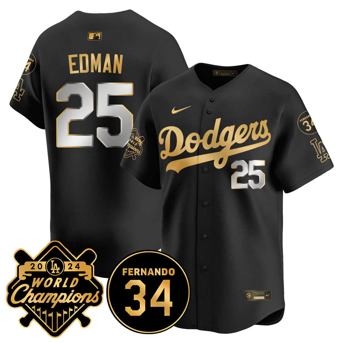 Men's LA Dodgers - World Series Champions 2024/Fernando Valenzuela Memorial Jersey - All Stitched
