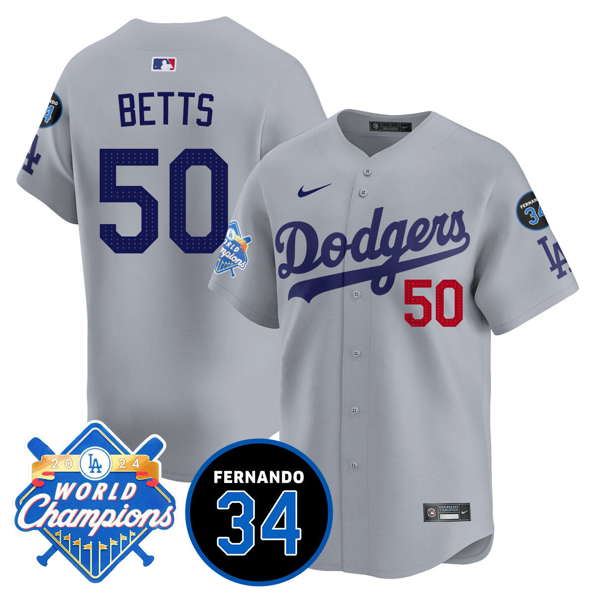Men's LA Dodgers - World Series Champions 2024/Fernando Valenzuela Memorial Jersey - All Stitched