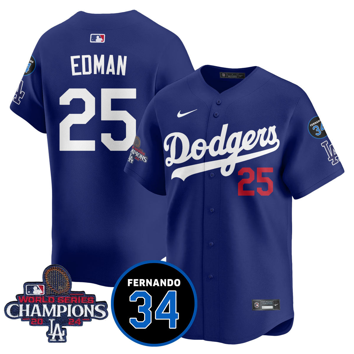 LA Dodgers - World Series Champions 2024/Fernando Valenzuela Memorial Jersey - Stitched N1