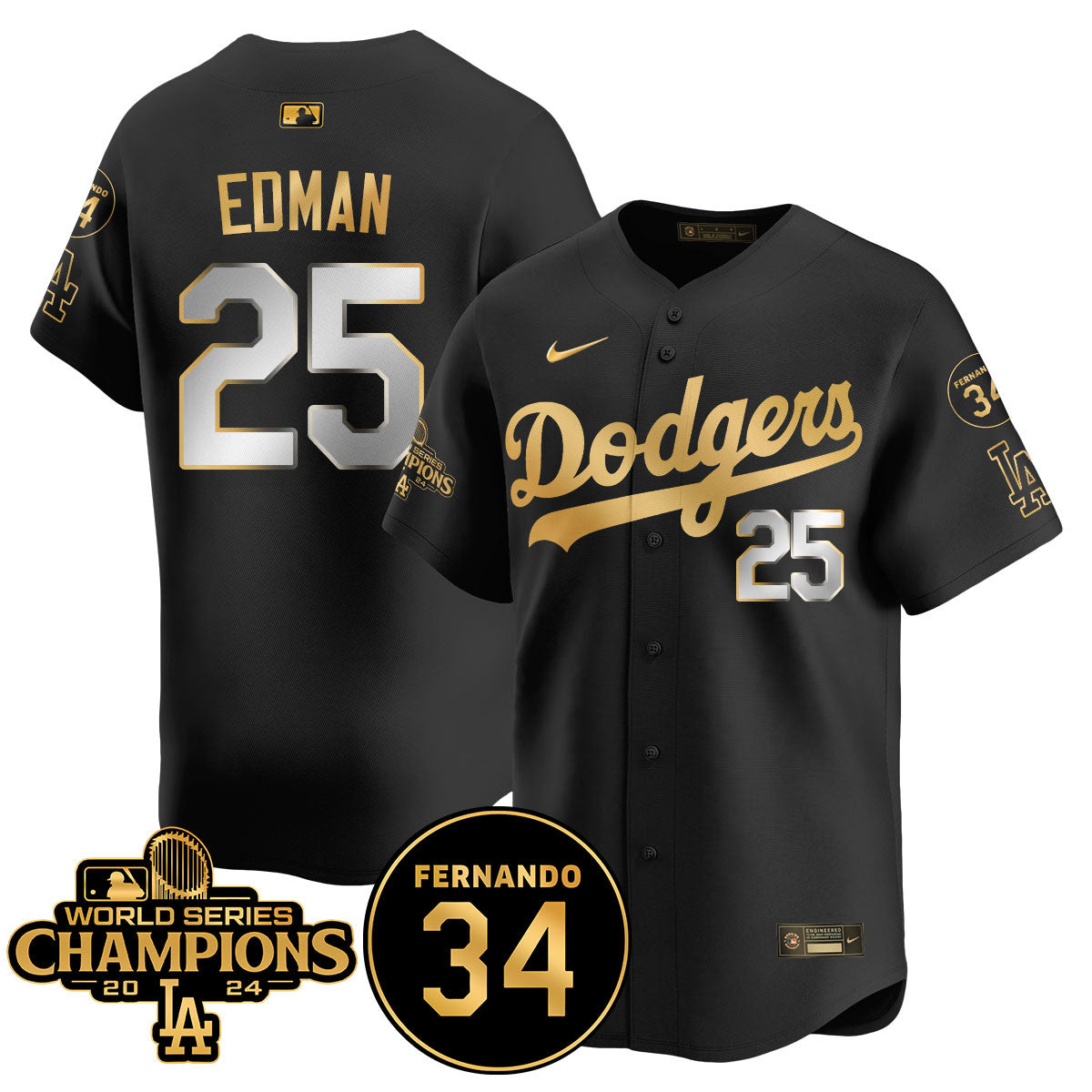 LA Dodgers - World Series Champions 2024/Fernando Valenzuela Memorial Jersey - Stitched N1