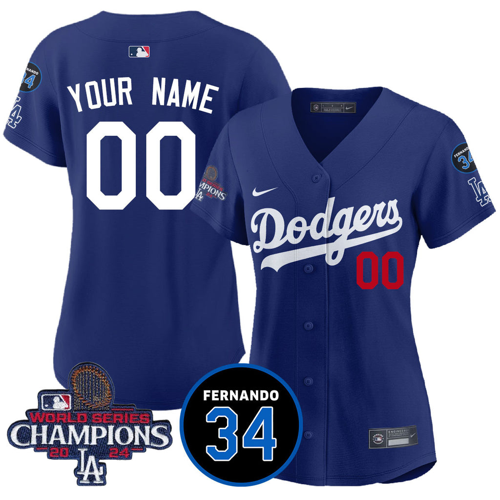 Custom Women's LA Dodgers - World Series Champions 2024/Fernando Valenzuela Memorial Jersey - All Stitched N1
