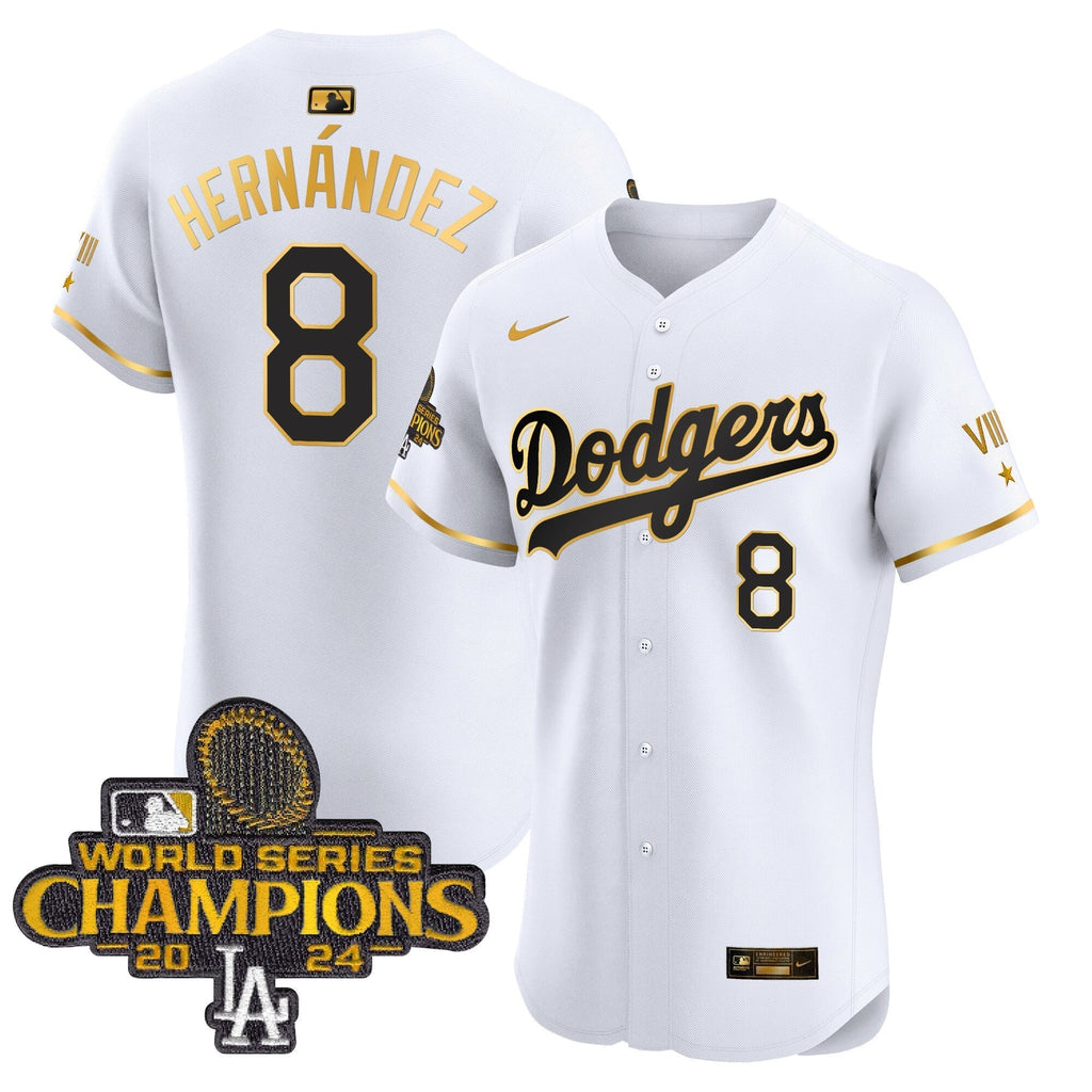 Dodgers 2024 World Series Champions Gold Trim Vapor Premier Elite Jersey V3 - All Stitched