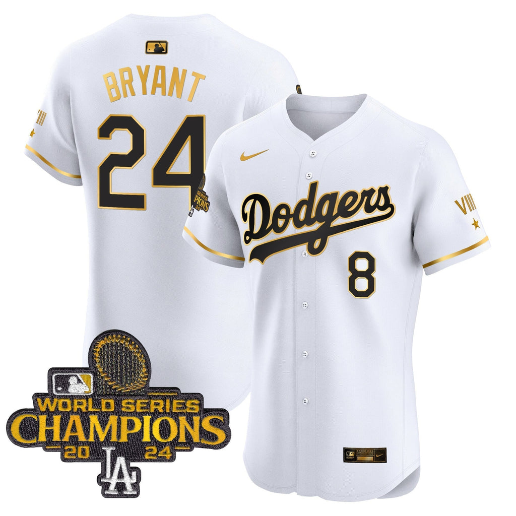 Dodgers 2024 World Series Champions Gold Trim Vapor Premier Elite Jersey V3 - All Stitched