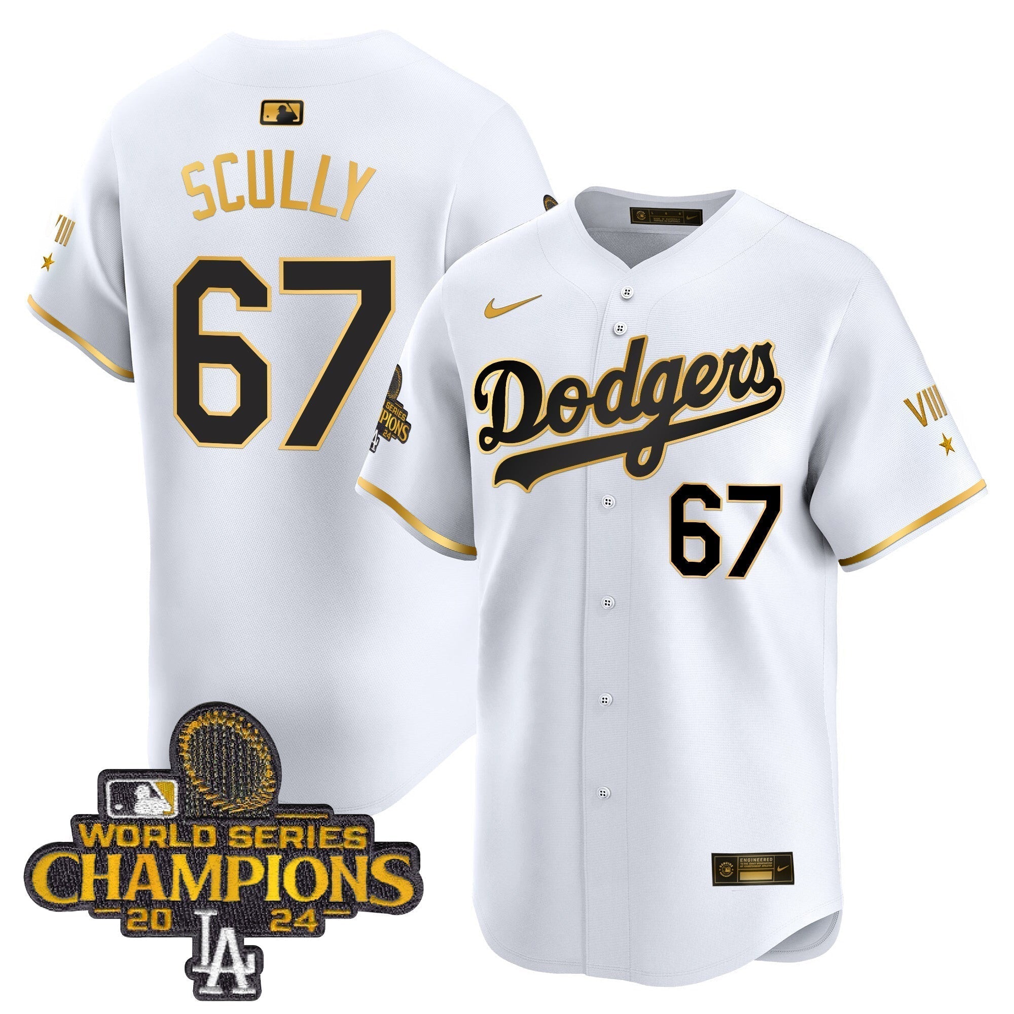 Dodgers 2024 World Series Champions Gold Trim Vapor Premier Limited Jersey - All Stitched