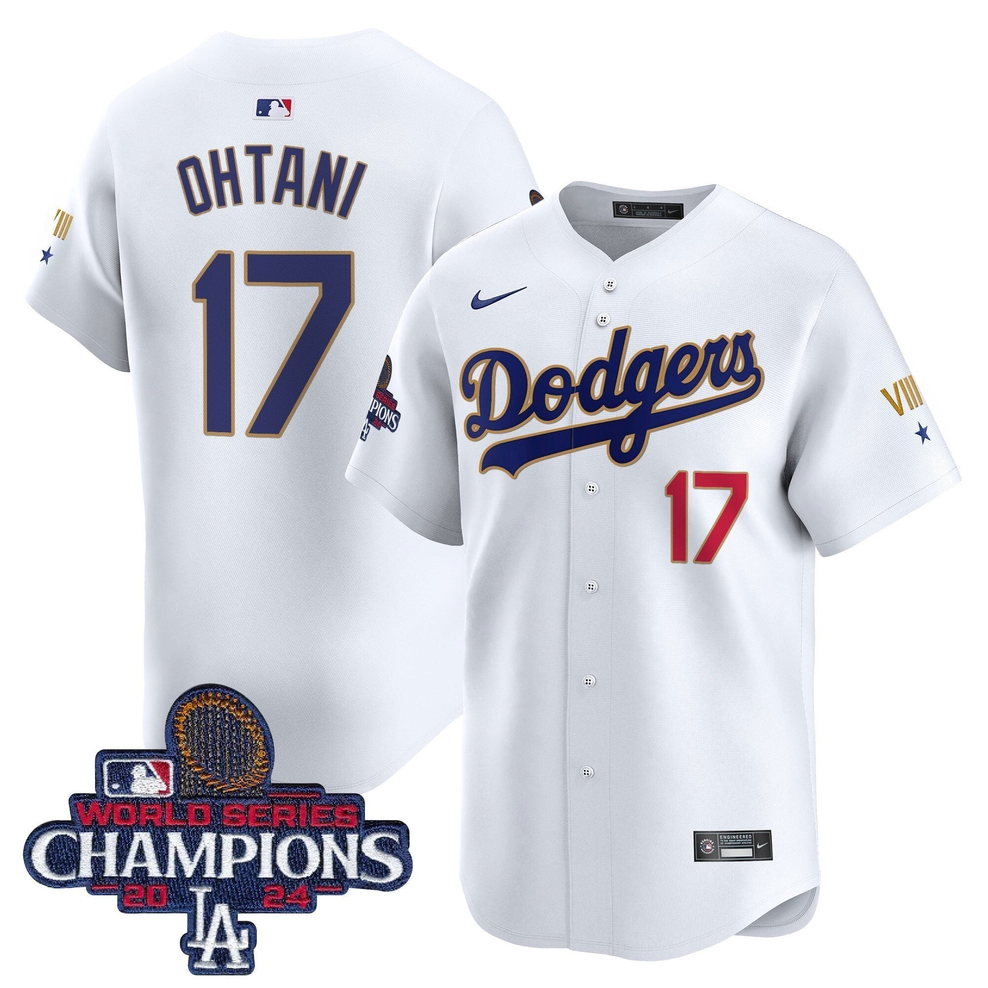 Dodgers 2024 World Series Champions Gold Trim Vapor Premier Limited Jersey - All Stitched