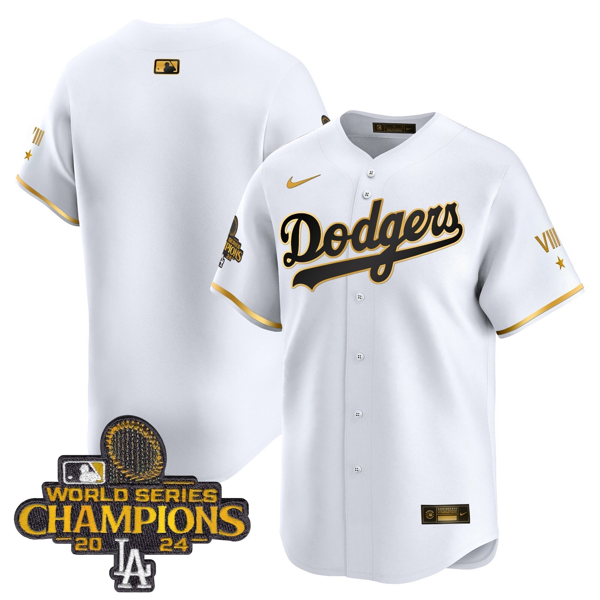 Dodgers 2024 World Series Champions Gold Trim Vapor Premier Limited Jersey - All Stitched