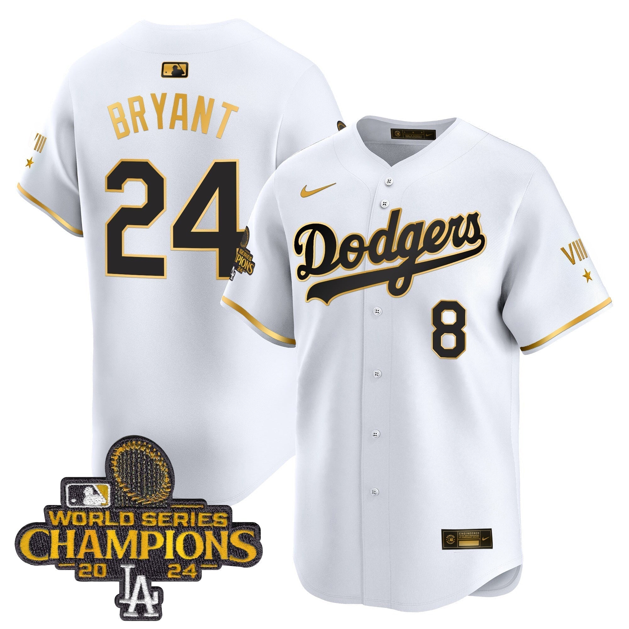 Dodgers 2024 World Series Champions Gold Trim Vapor Premier Limited Jersey - All Stitched
