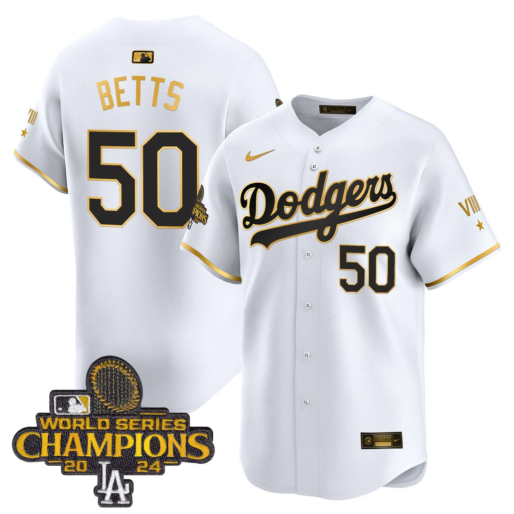 Dodgers 2024 World Series Champions Gold Trim Vapor Premier Limited Jersey - All Stitched
