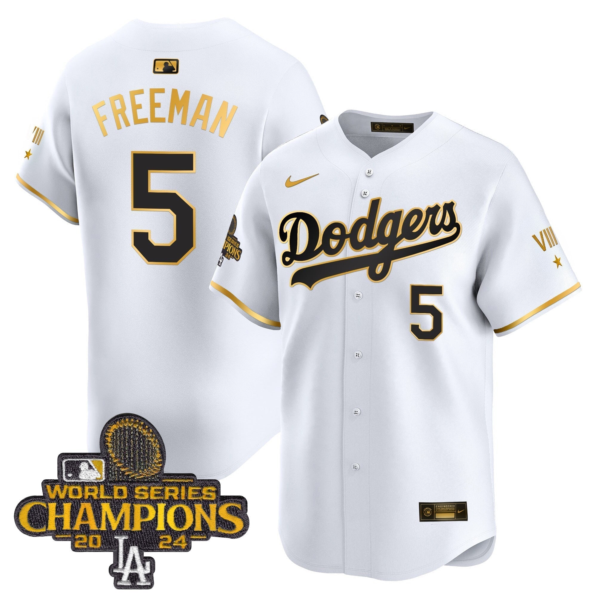 Dodgers 2024 World Series Champions Gold Trim Vapor Premier Limited Jersey - All Stitched