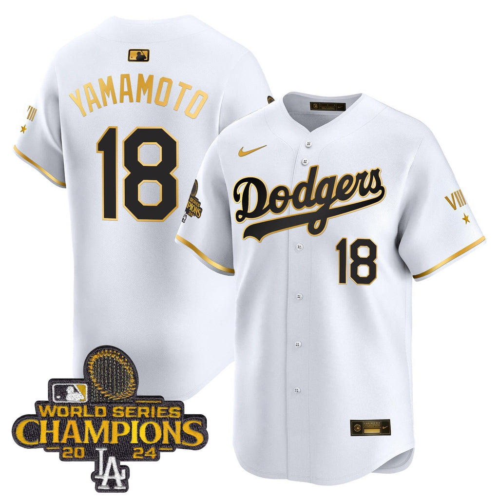 Dodgers 2024 World Series Champions Gold Trim Vapor Premier Limited Jersey - All Stitched