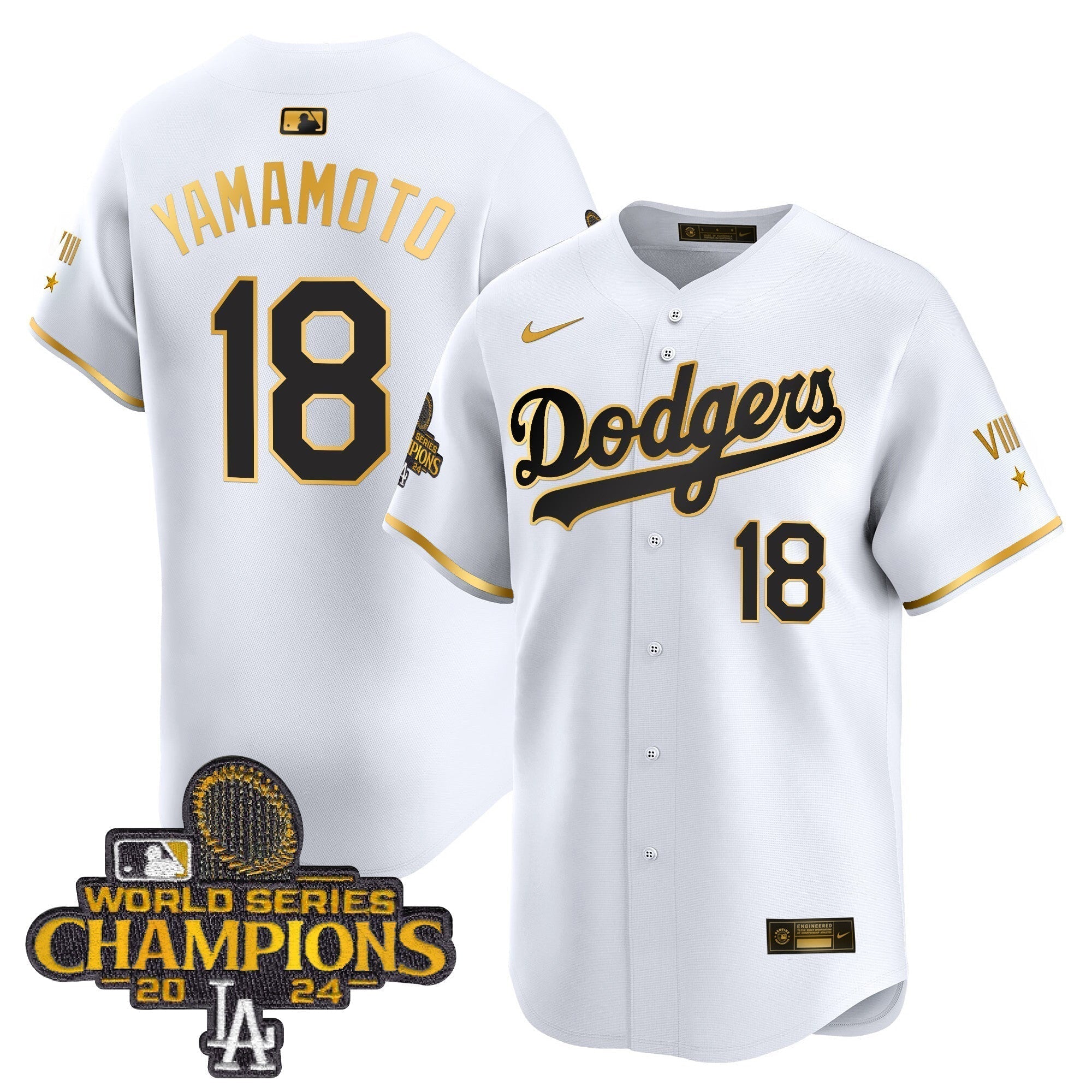 Dodgers 2024 World Series Champions Gold Trim Vapor Premier Limited Jersey - All Stitched