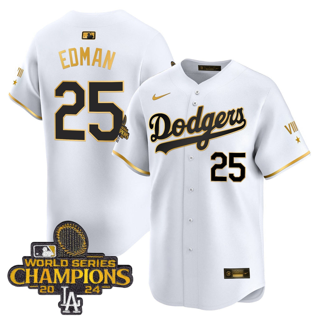 Dodgers 2024 World Series Champions Gold Trim Vapor Premier Limited Jersey - All Stitched