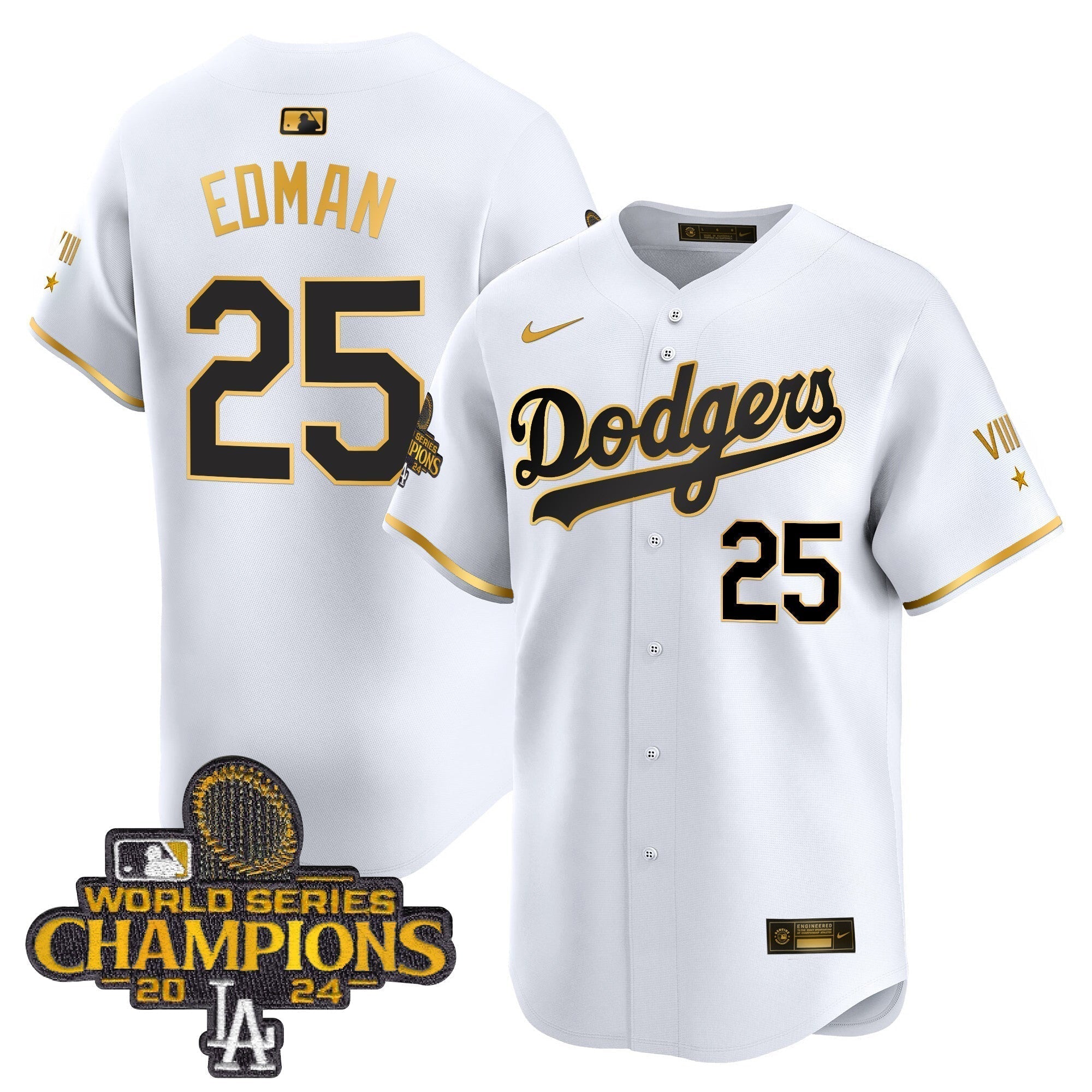 Dodgers 2024 World Series Champions Gold Trim Vapor Premier Limited Jersey - All Stitched