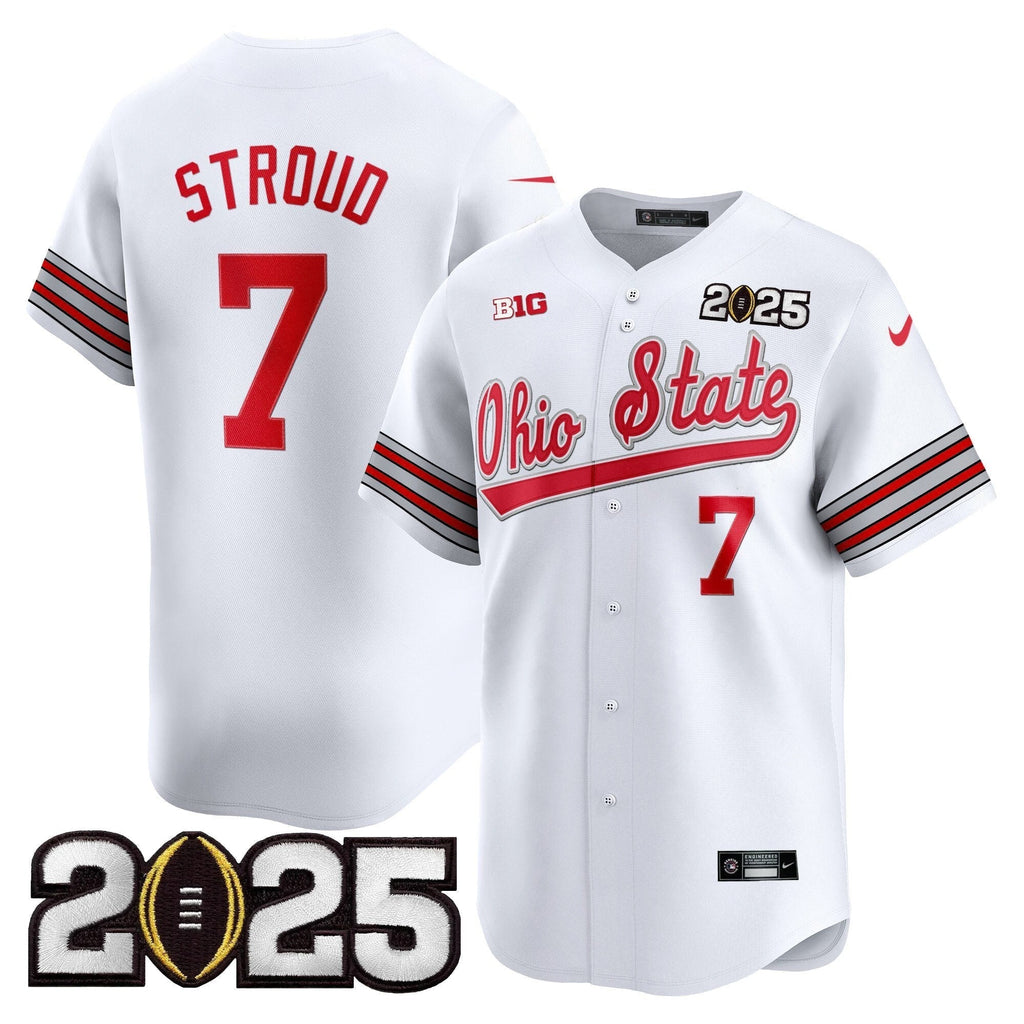 OSU 'Heritage Stripe' 2025 CFP Final Patch Vapor Baseball Jersey V2 - All Stitched