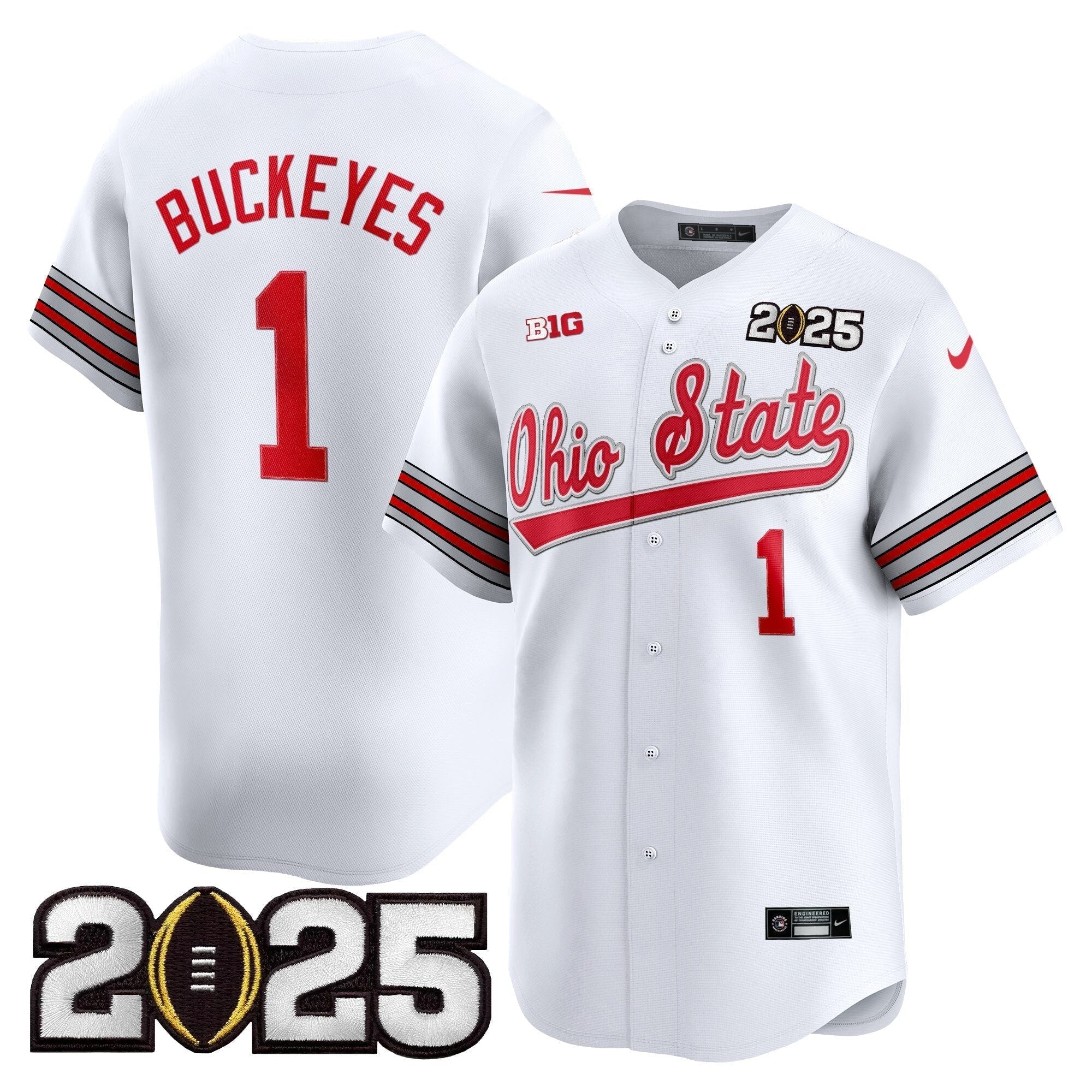 OSU 'Heritage Stripe' 2025 CFP Final Patch Vapor Baseball Jersey V2 - All Stitched