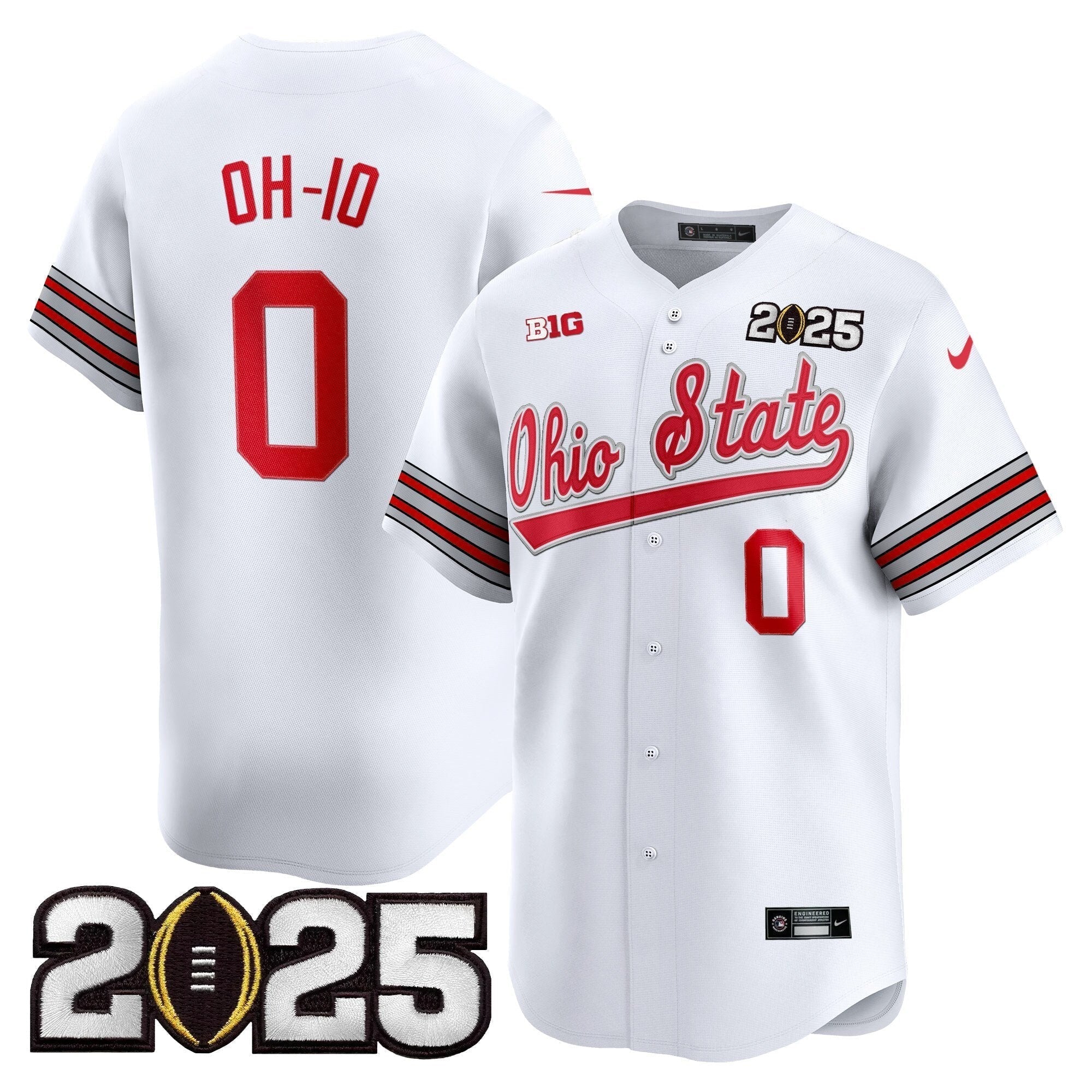 OSU 'Heritage Stripe' 2025 CFP Final Patch Vapor Baseball Jersey V2 - All Stitched