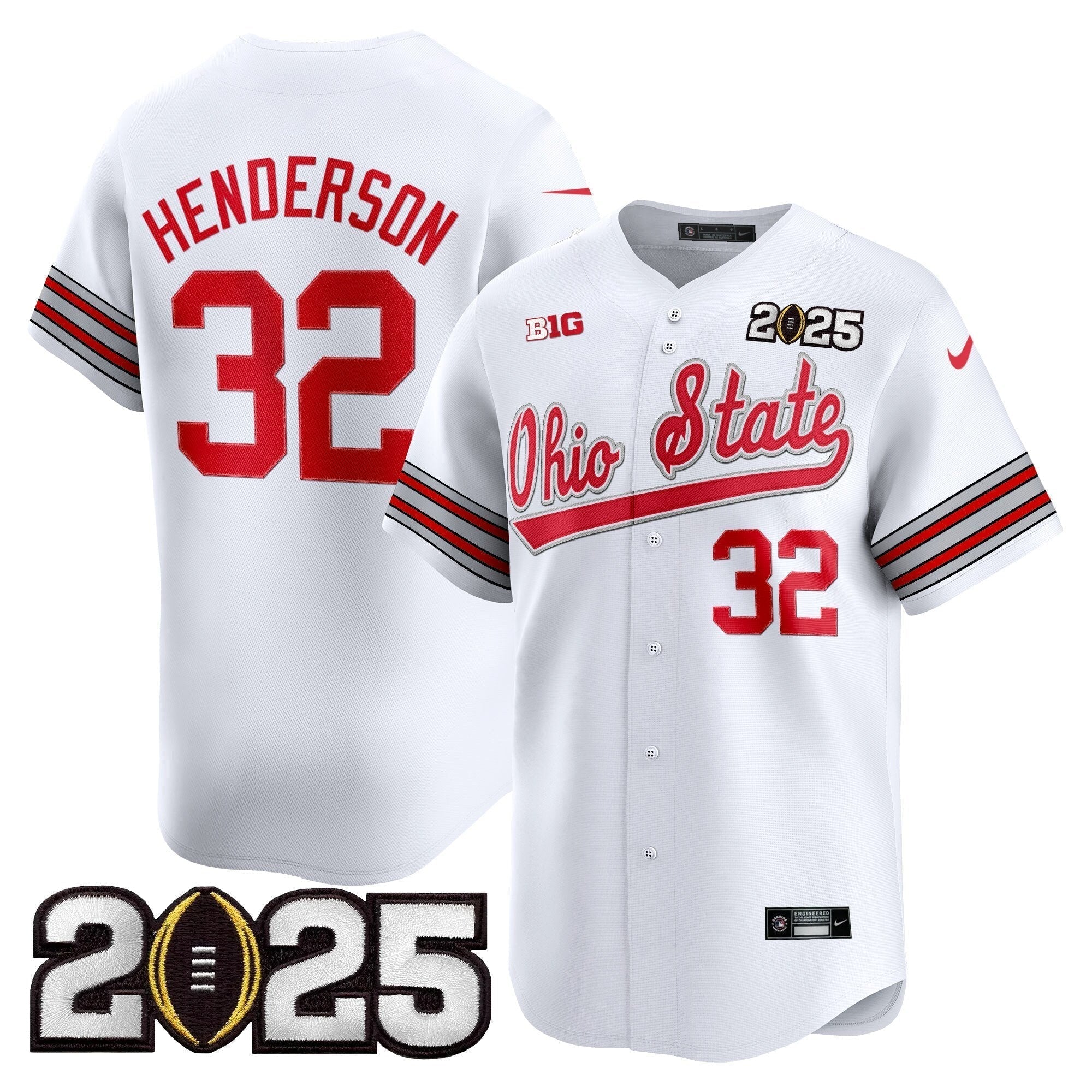 OSU 'Heritage Stripe' 2025 CFP Final Patch Vapor Baseball Jersey V2 - All Stitched