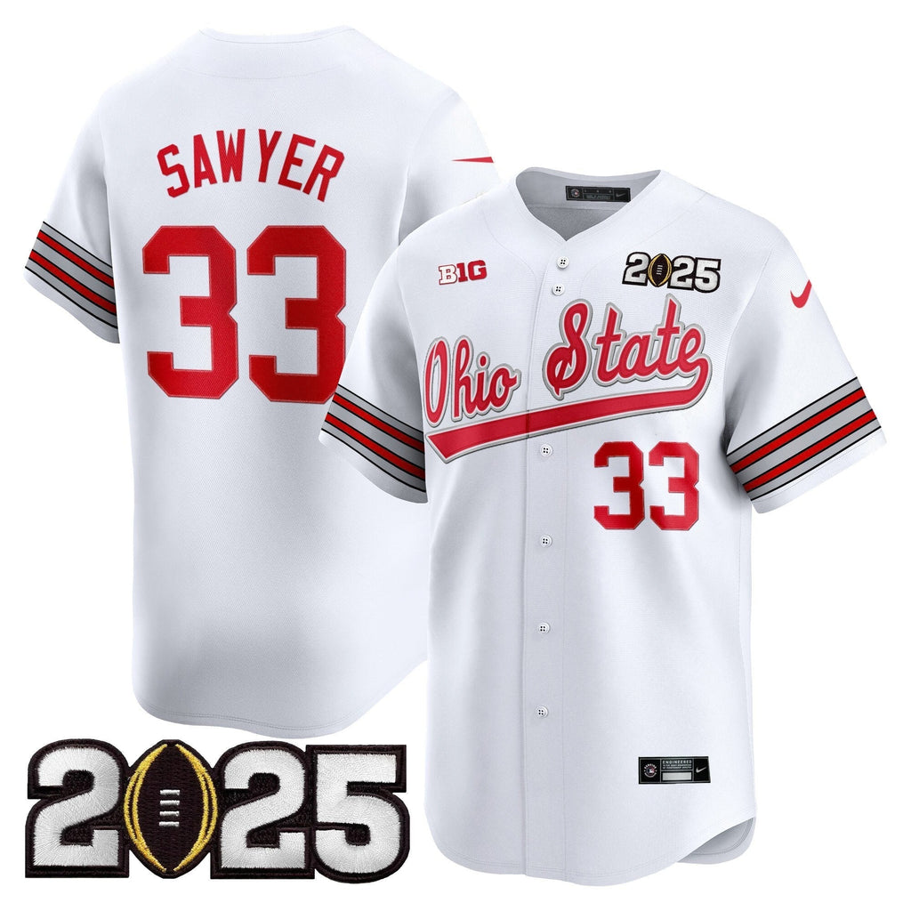 OSU 'Heritage Stripe' 2025 CFP Final Patch Vapor Baseball Jersey V2 - All Stitched