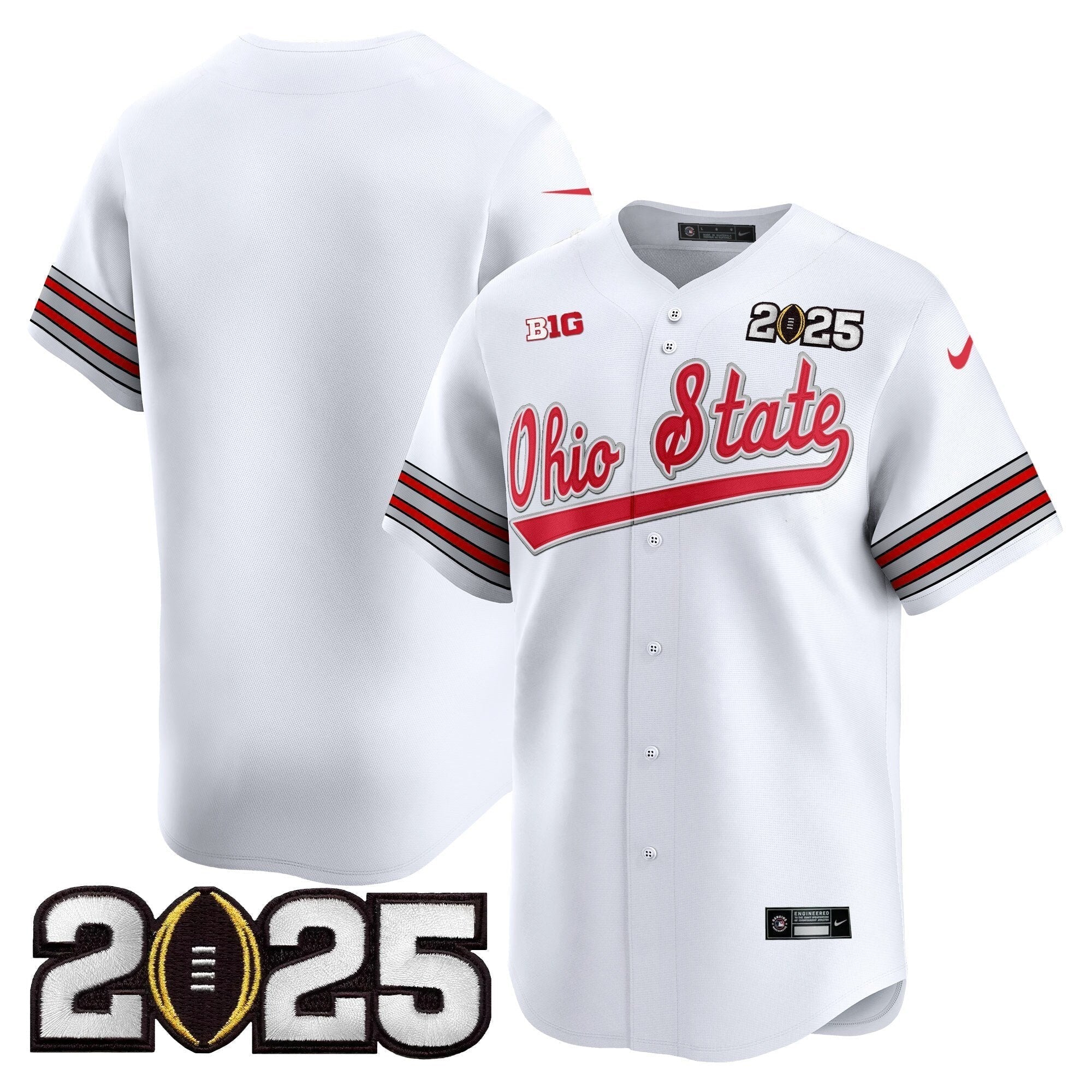 OSU 'Heritage Stripe' 2025 CFP Final Patch Vapor Baseball Jersey V2 - All Stitched