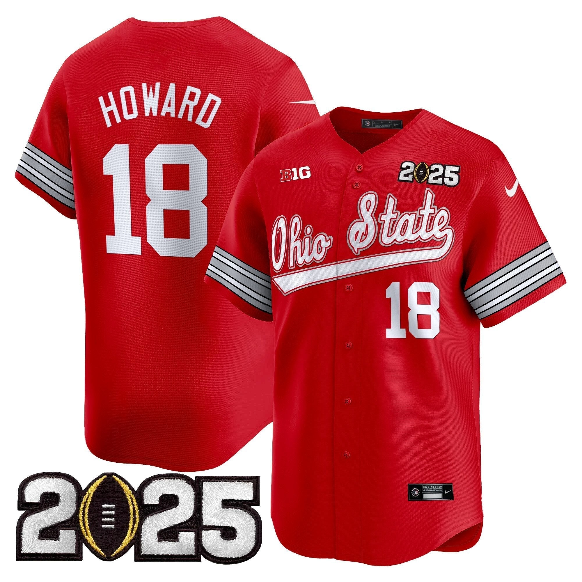 OSU 'Heritage Stripe' 2025 CFP Final Patch Vapor Baseball Jersey V2 - All Stitched