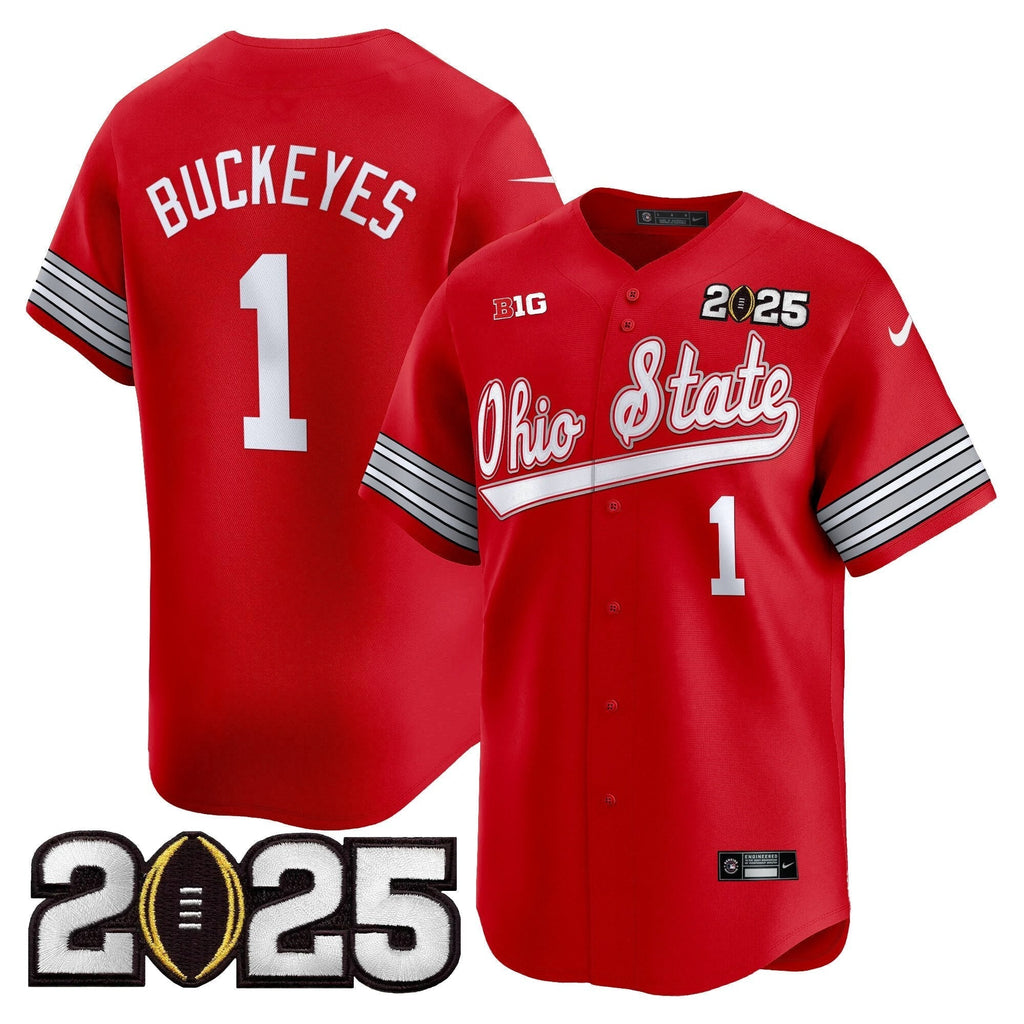 OSU 'Heritage Stripe' 2025 CFP Final Patch Vapor Baseball Jersey V2 - All Stitched