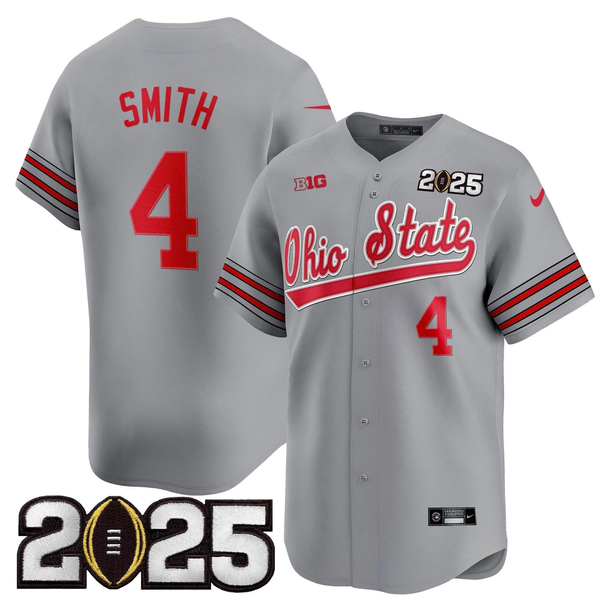 OSU 'Heritage Stripe' 2025 CFP Final Patch Vapor Baseball Jersey V2 - All Stitched