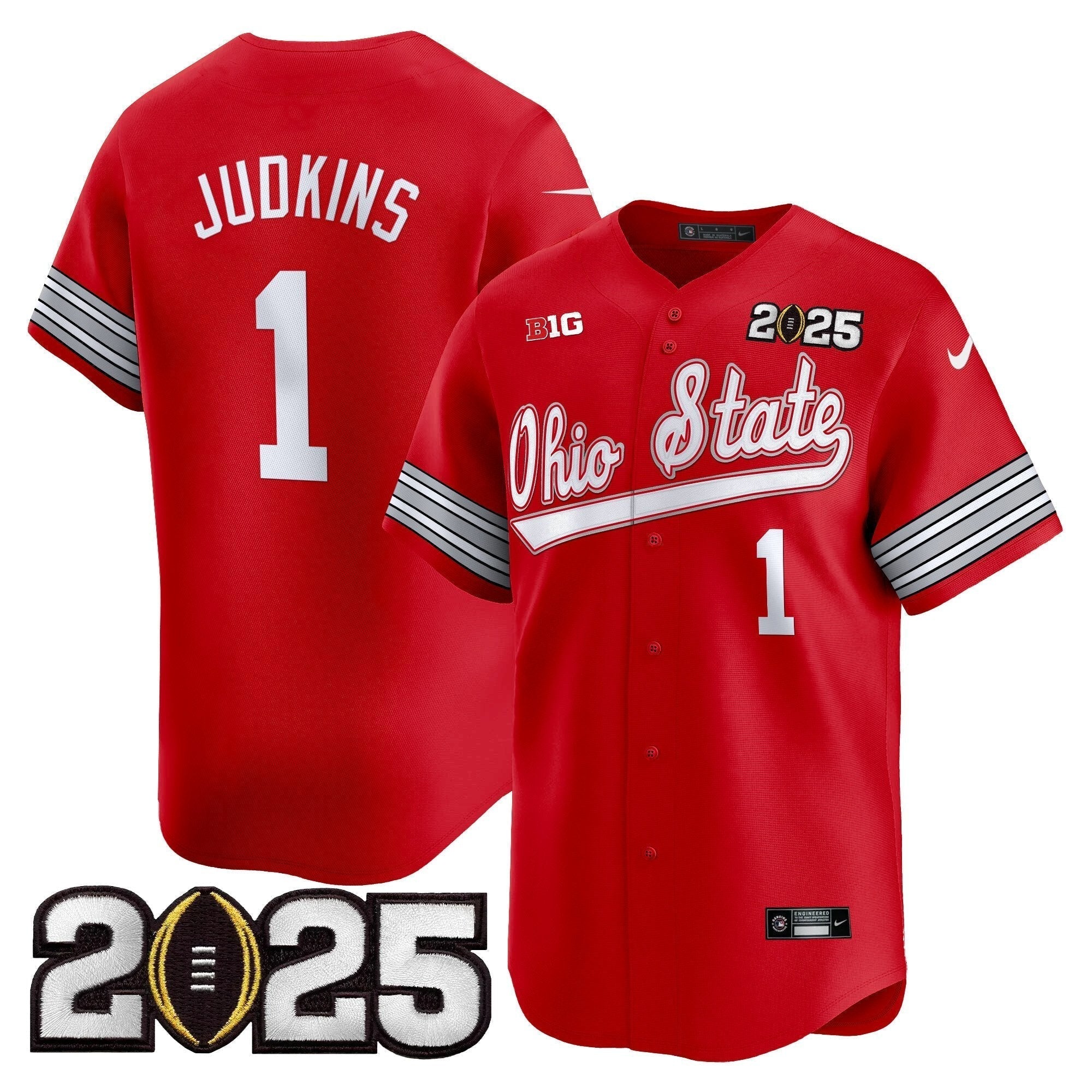OSU 'Heritage Stripe' 2025 CFP Final Patch Vapor Baseball Jersey V2 - All Stitched