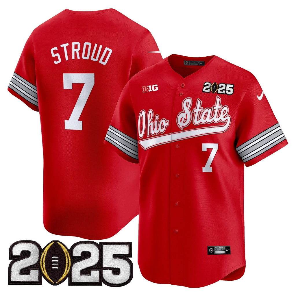 OSU 'Heritage Stripe' 2025 CFP Final Patch Vapor Baseball Jersey V2 - All Stitched