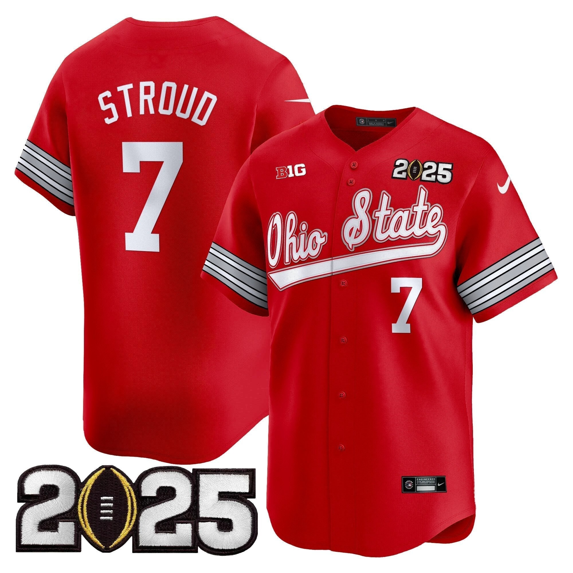 OSU 'Heritage Stripe' 2025 CFP Final Patch Vapor Baseball Jersey V2 - All Stitched