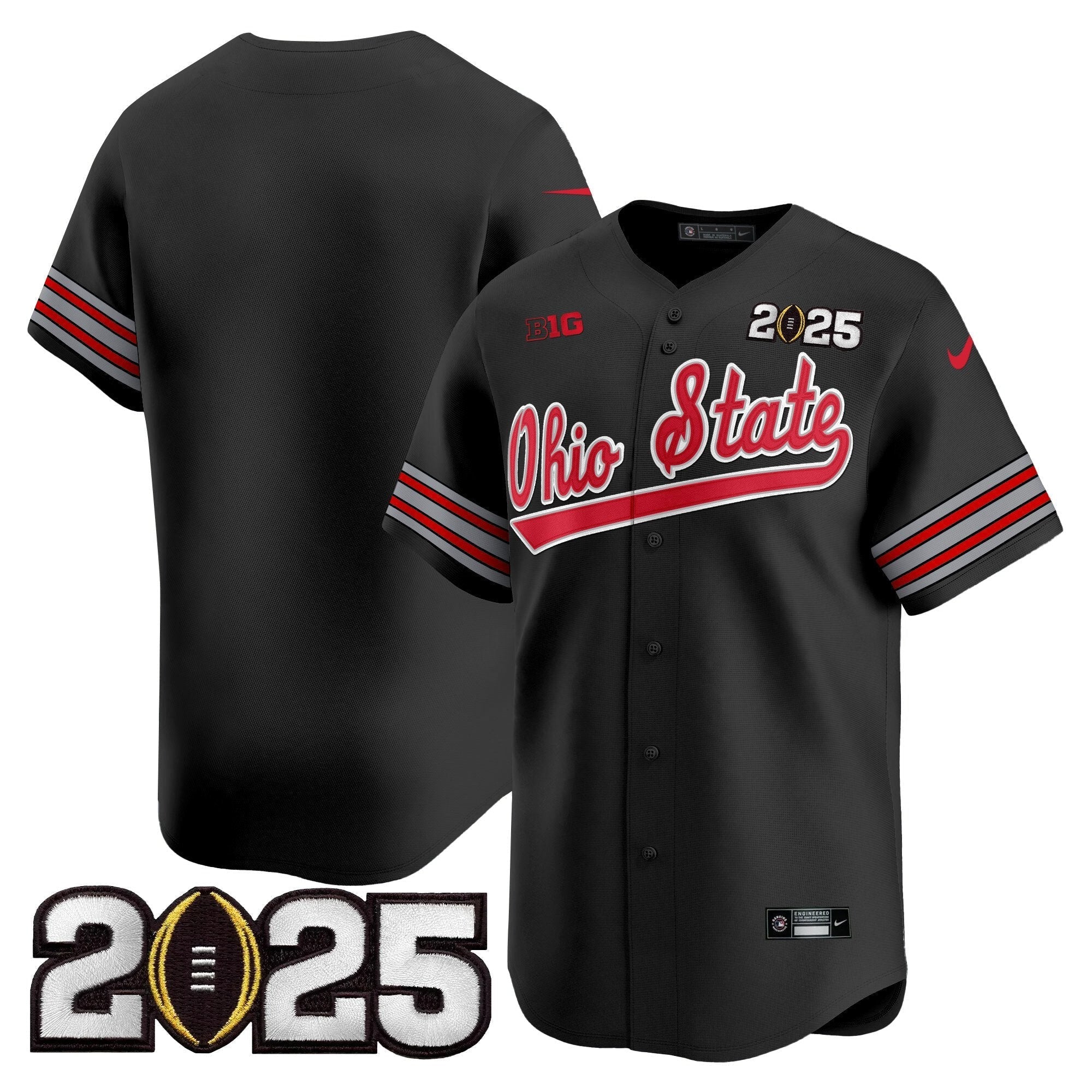 OSU 'Heritage Stripe' 2025 CFP Final Patch Vapor Baseball Jersey V2 - All Stitched