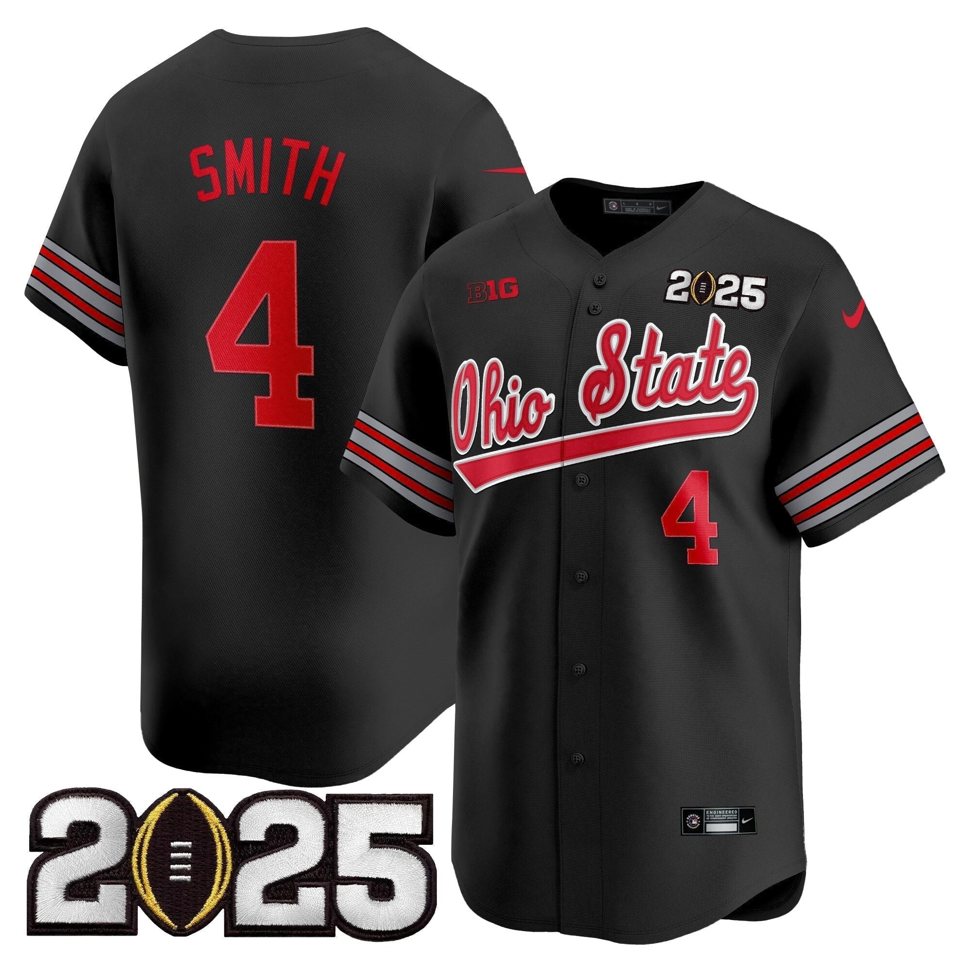 OSU 'Heritage Stripe' 2025 CFP Final Patch Vapor Baseball Jersey V2 - All Stitched