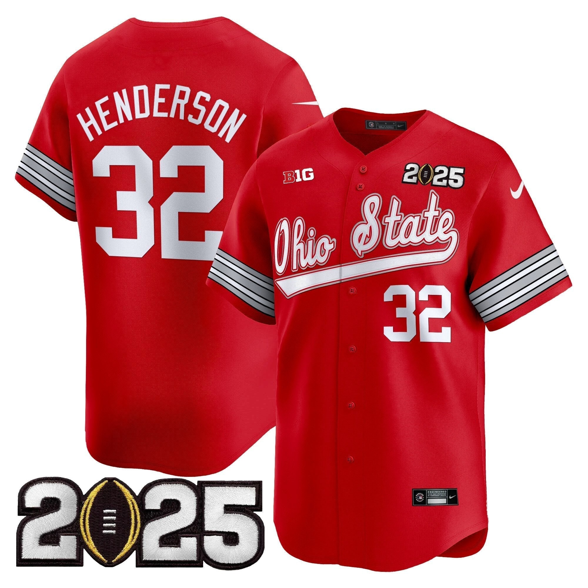 OSU 'Heritage Stripe' 2025 CFP Final Patch Vapor Baseball Jersey V2 - All Stitched