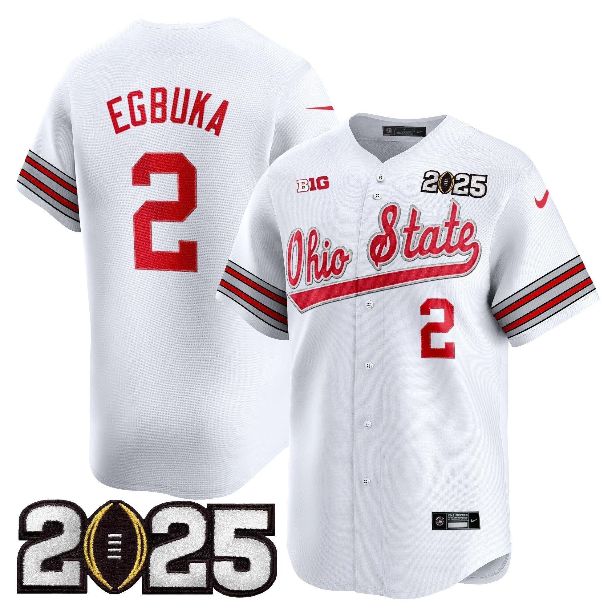 OSU 'Heritage Stripe' 2025 CFP Final Patch Vapor Baseball Jersey V2 - All Stitched