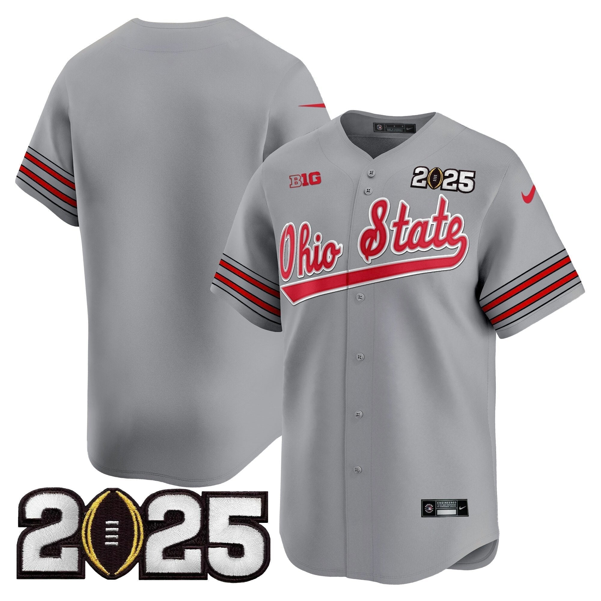 OSU 'Heritage Stripe' 2025 CFP Final Patch Vapor Baseball Jersey V2 - All Stitched