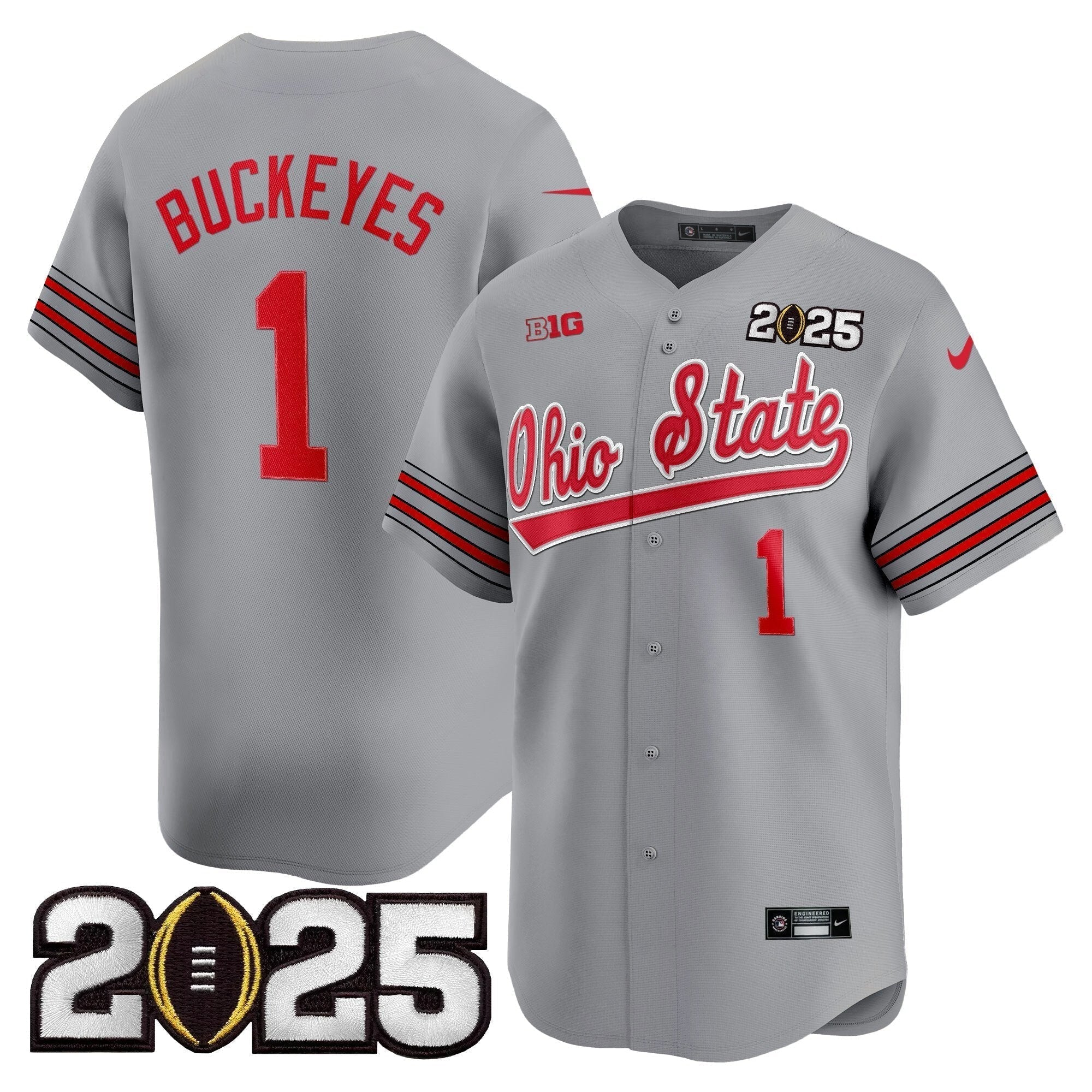 OSU 'Heritage Stripe' 2025 CFP Final Patch Vapor Baseball Jersey V2 - All Stitched