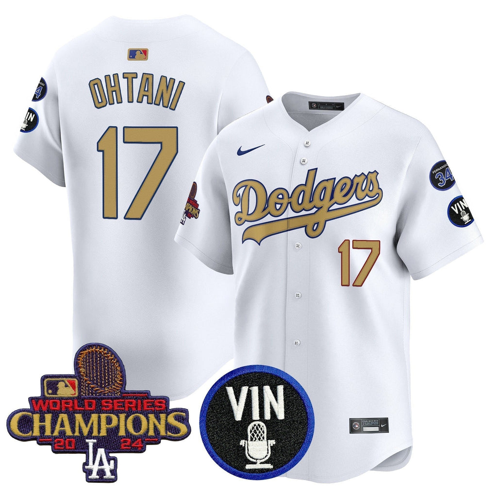 Dodgers 2025 Vin Scully & #34 Fernando Patch Gold Vapor Premier Limited Jersey - Stitched
