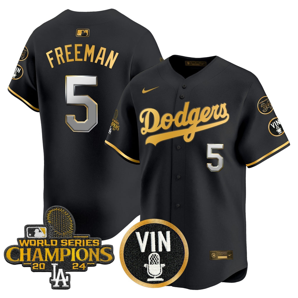 Dodgers 2025 Vin Scully & #34 Fernando Patch Gold Vapor Premier Limited Jersey - All Stitched
