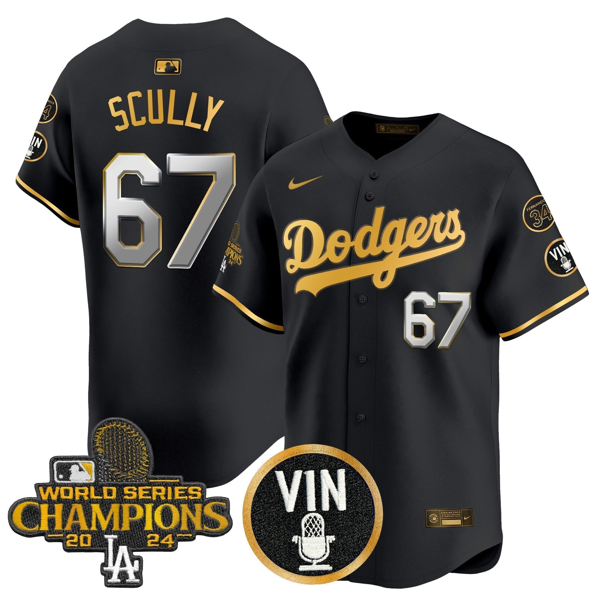 Dodgers 2025 Vin Scully & #34 Fernando Patch Gold Vapor Premier Limited Jersey - All Stitched