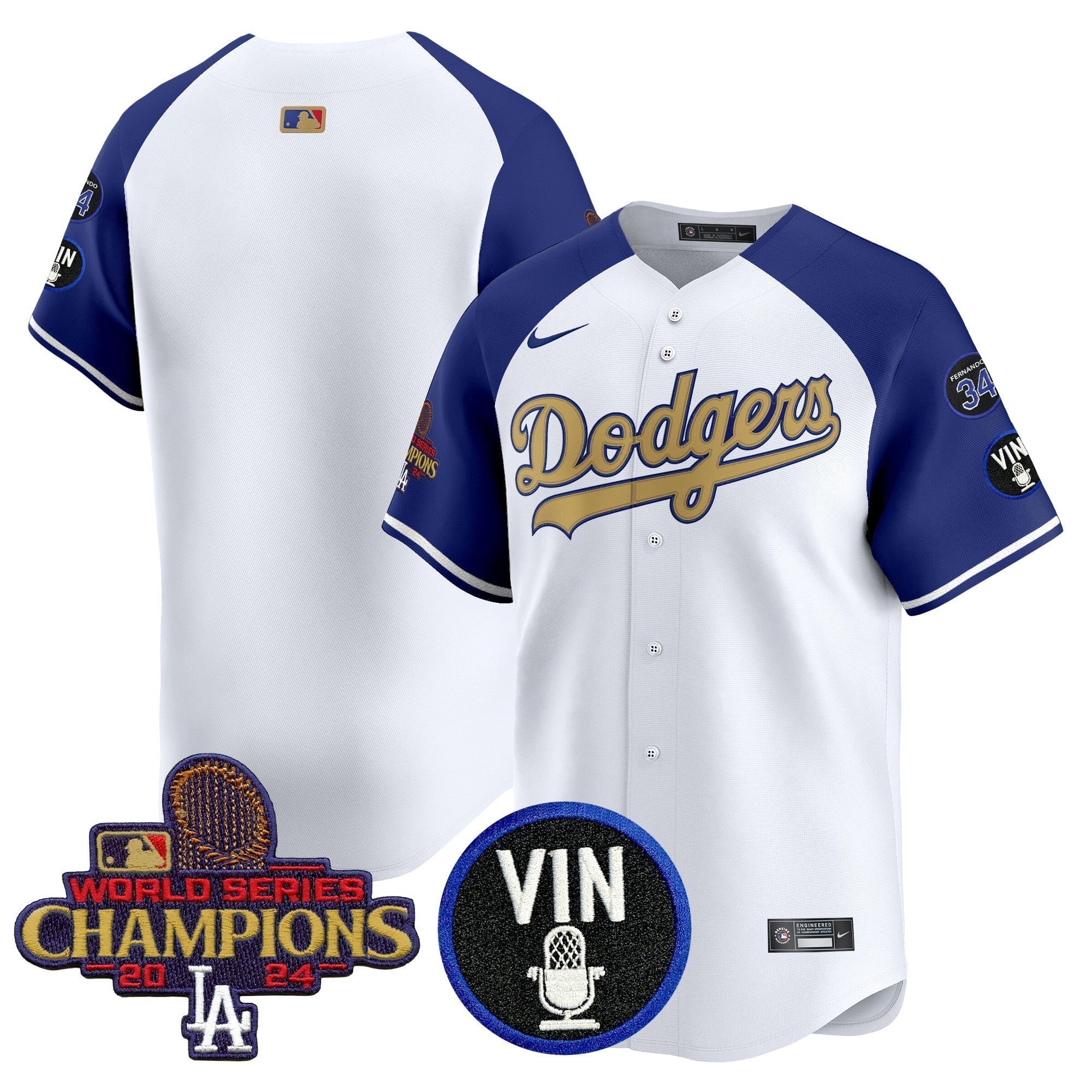 Dodgers 2025 Vin Scully & #34 Fernando Patch Gold Vapor Premier Limited Jersey - All Stitched