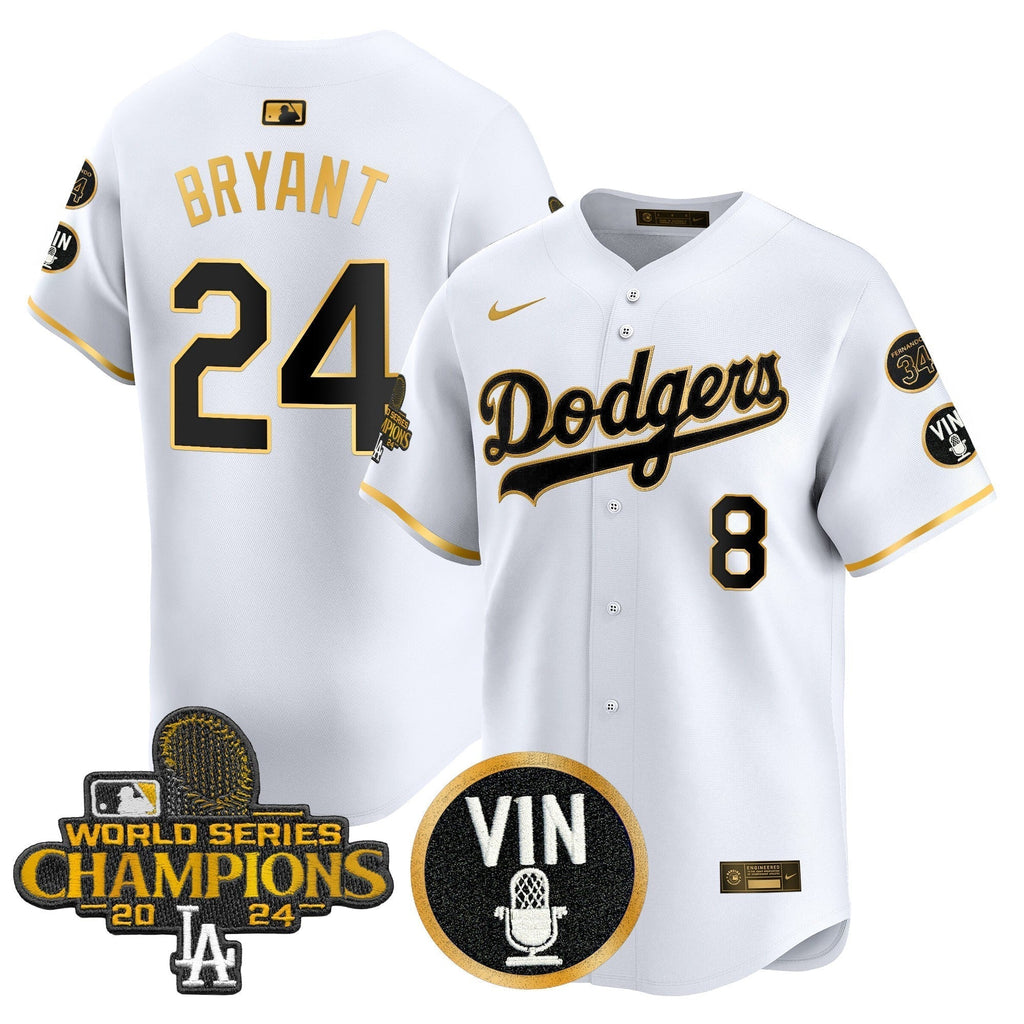 Dodgers 2025 Vin Scully & #34 Fernando Patch Gold Vapor Premier Limited Jersey - All Stitched