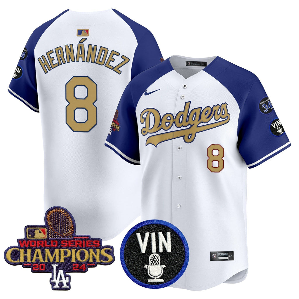 Dodgers 2025 Vin Scully & #34 Fernando Patch Gold Vapor Premier Limited Jersey - All Stitched