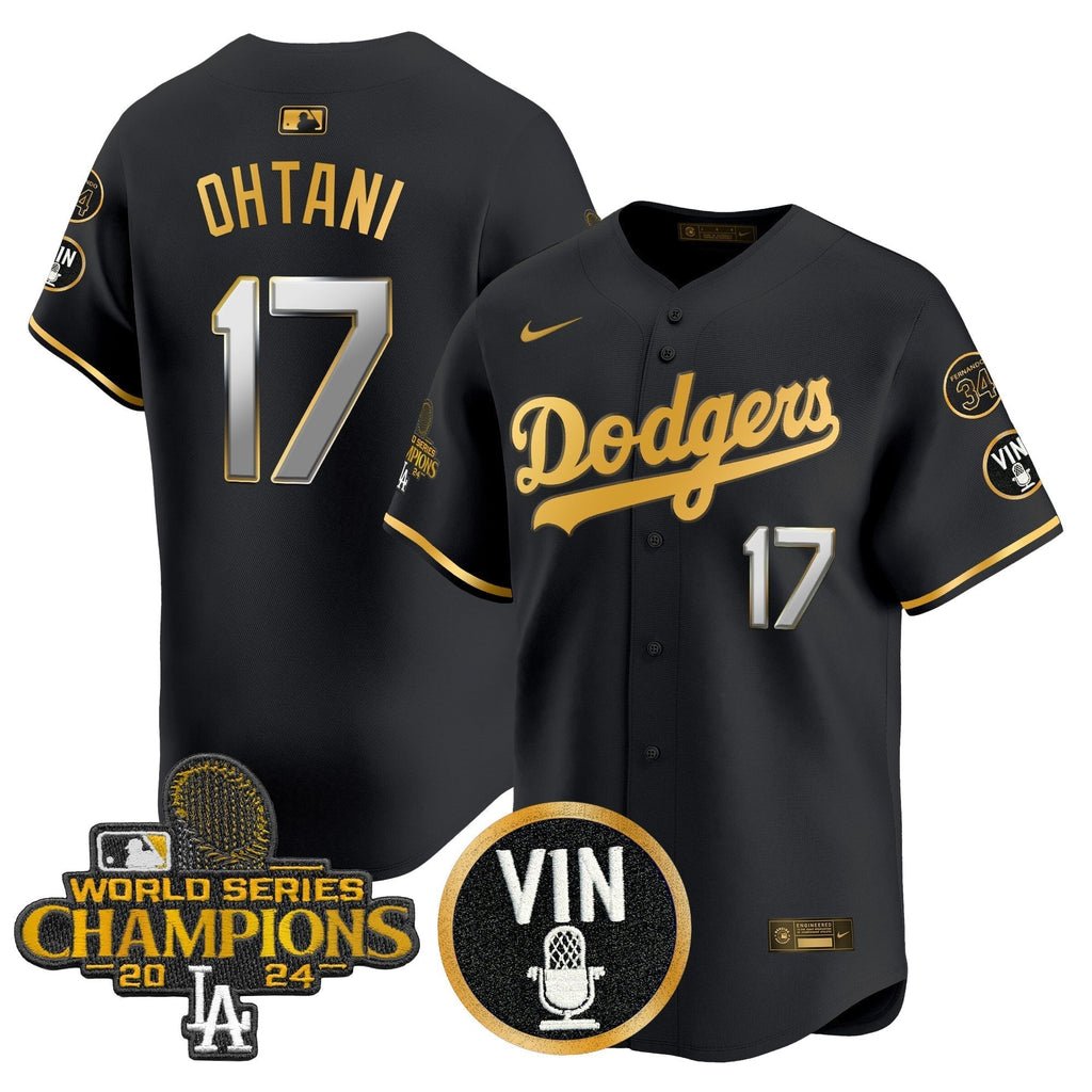 Dodgers 2025 Vin Scully & #34 Fernando Patch Gold Vapor Premier Limited Jersey - All Stitched