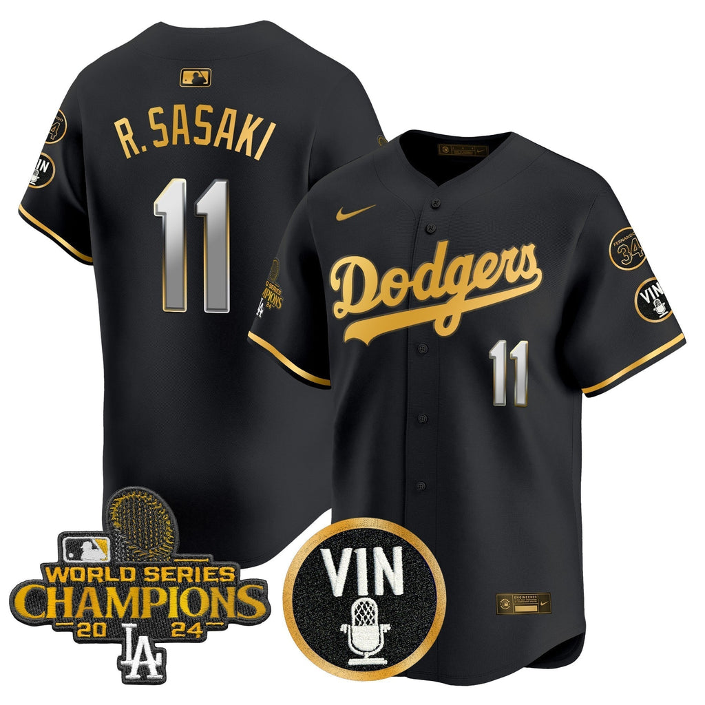 Dodgers 2025 Vin Scully & #34 Fernando Patch Gold Vapor Premier Limited Jersey - All Stitched