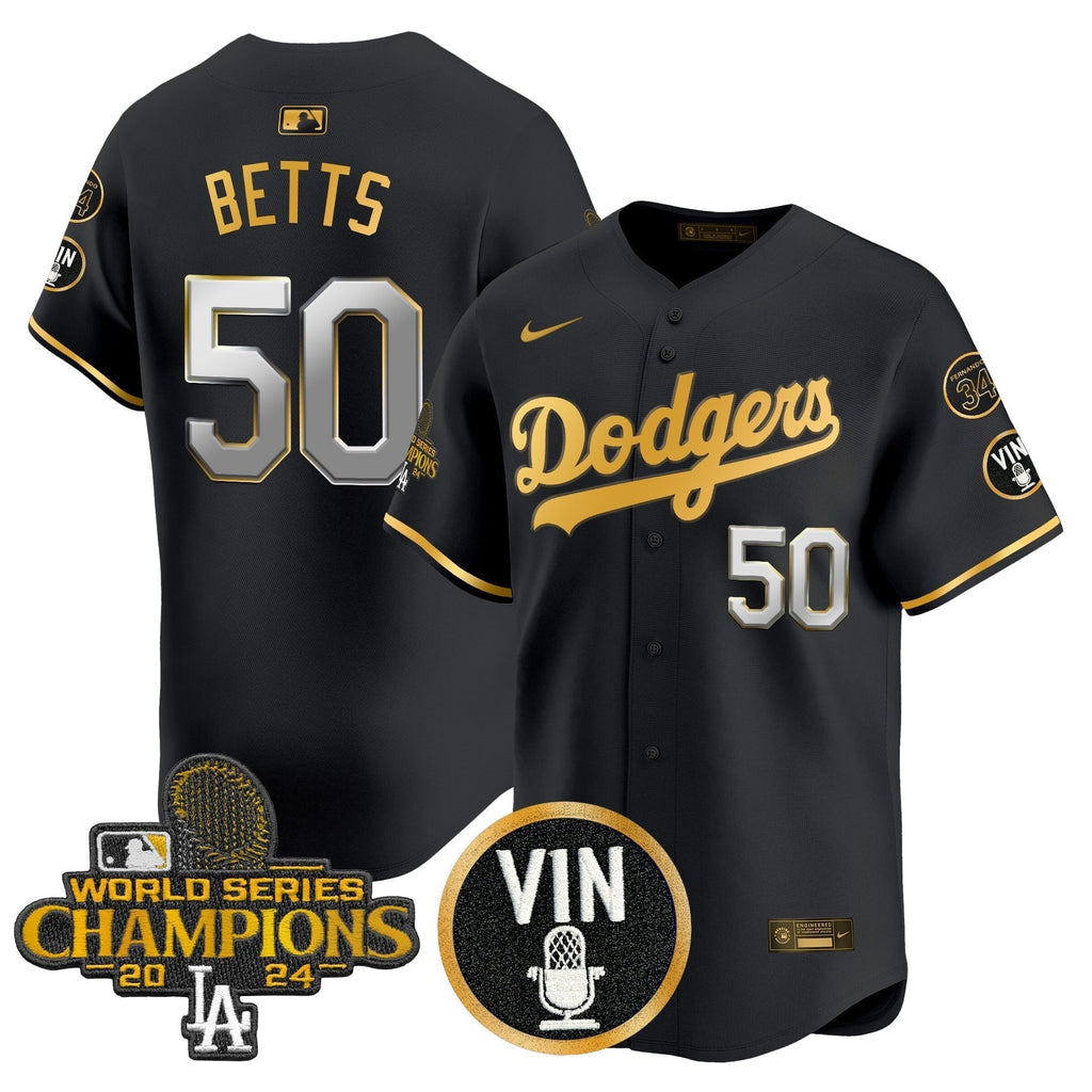 Dodgers 2025 Vin Scully & #34 Fernando Patch Gold Vapor Premier Limited Jersey - All Stitched