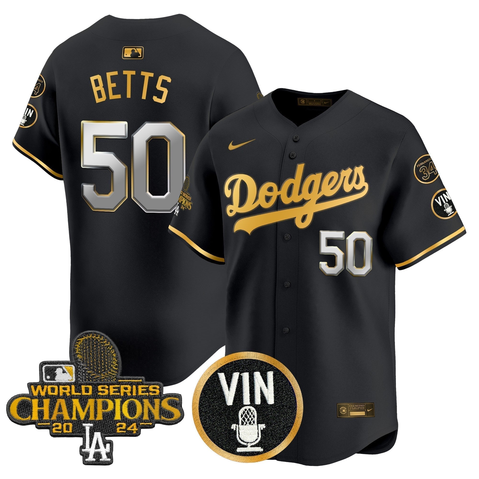 Dodgers 2025 Vin Scully & #34 Fernando Patch Gold Vapor Premier Limited Jersey - Stitched