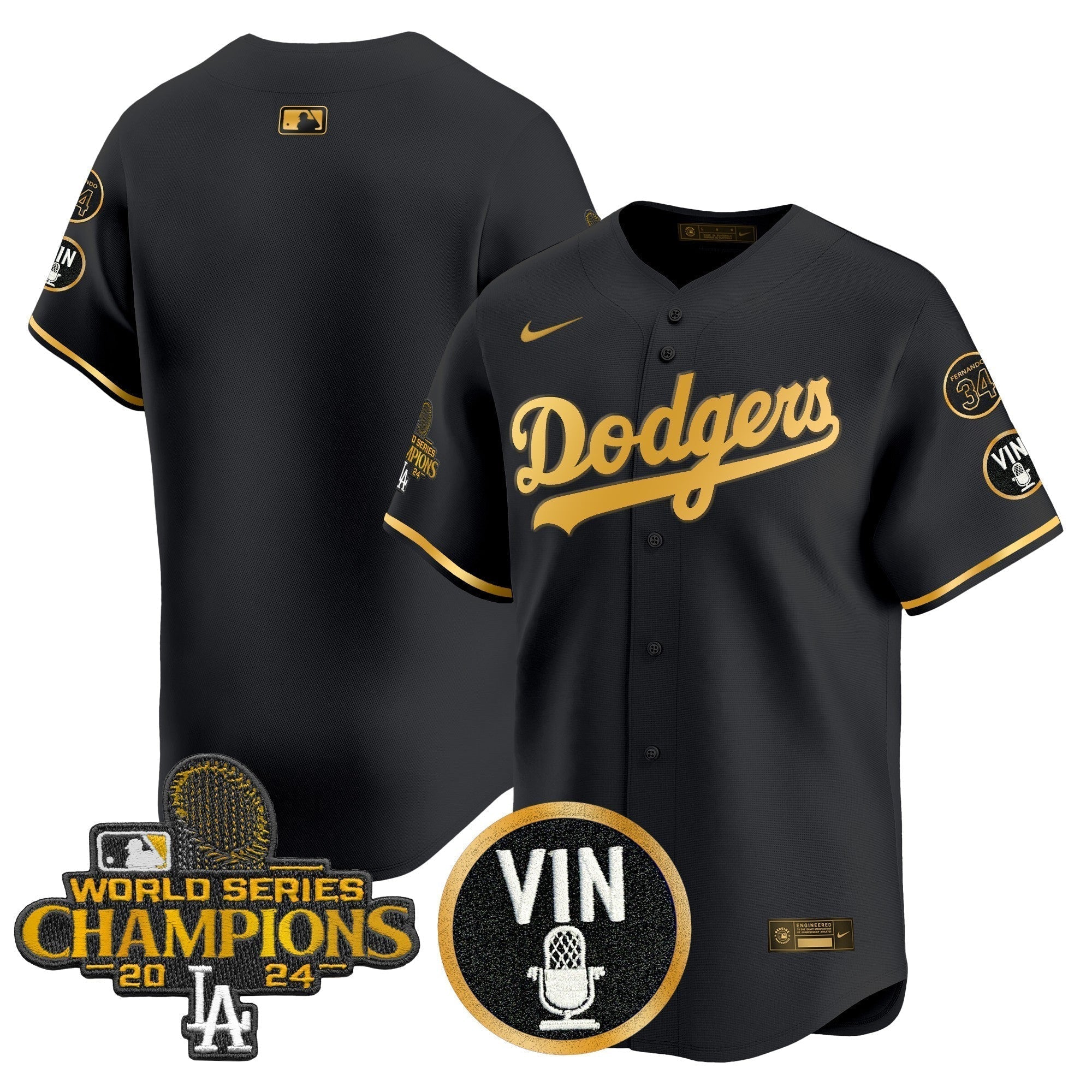 Dodgers 2025 Vin Scully & #34 Fernando Patch Gold Vapor Premier Limited Jersey - All Stitched