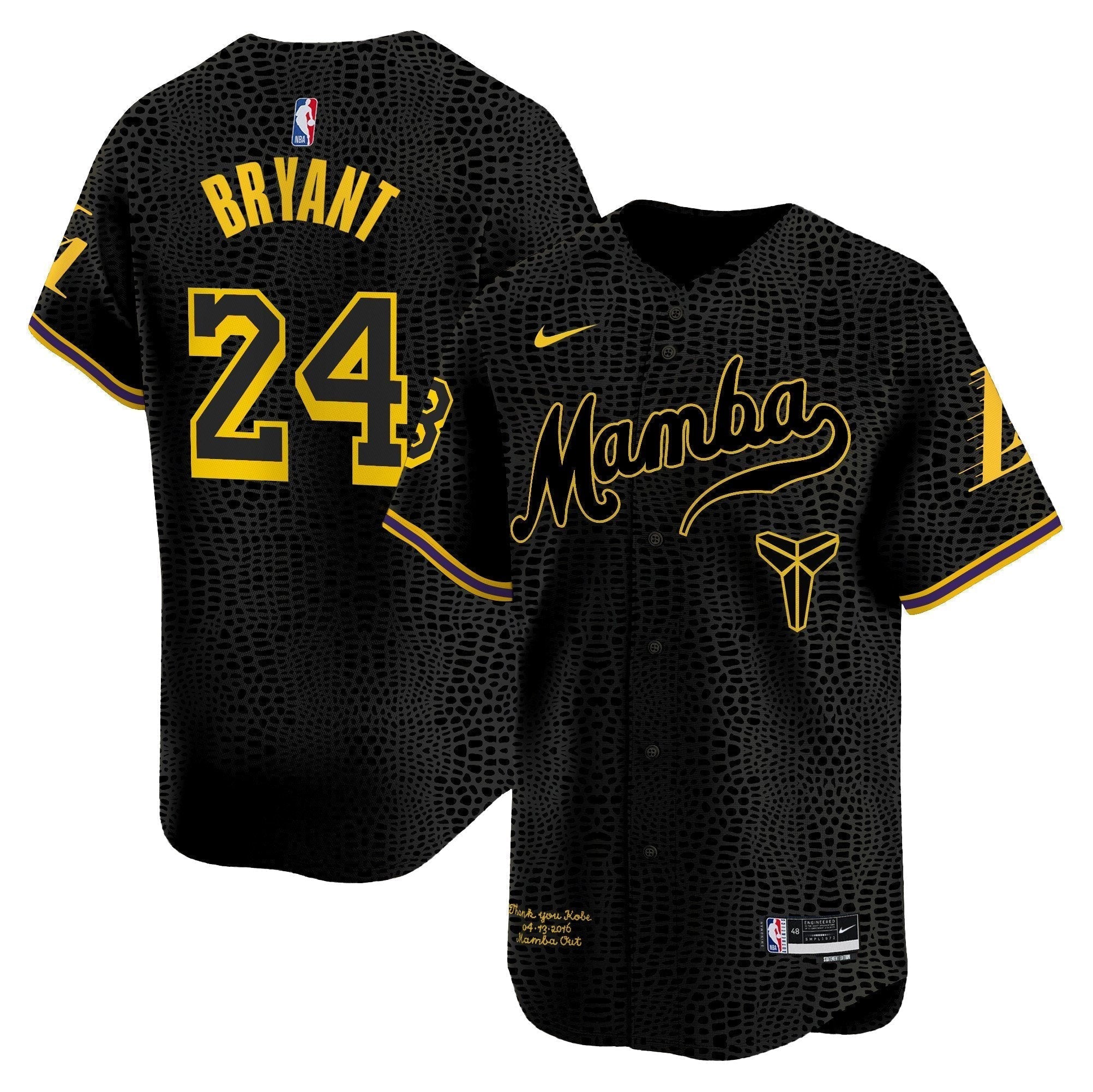 LAL Kobe Bryant Mamba Vapor Baseball Jersey - All Stitched