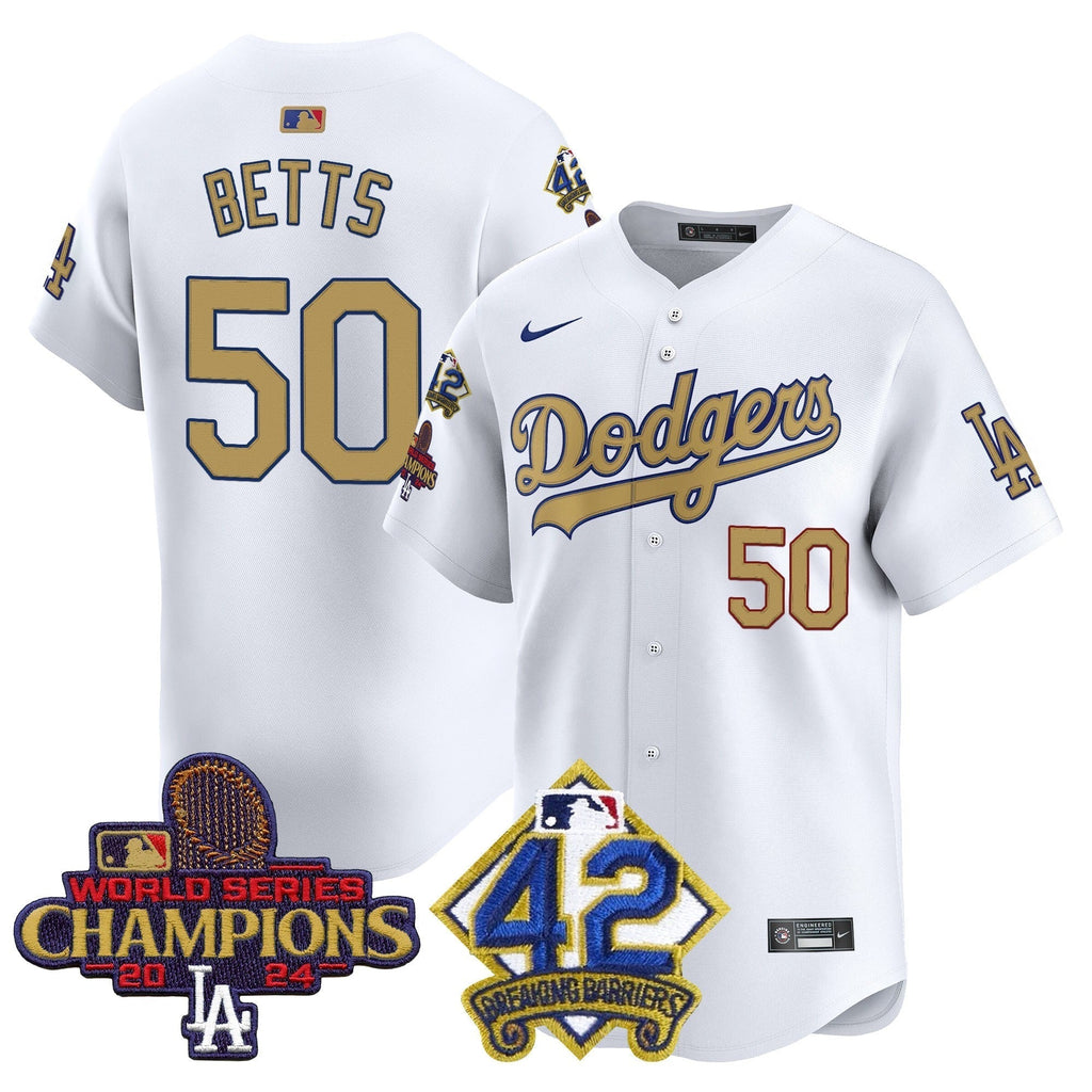 Dodgers 2024 World Series Champions & Jackie Robinson Patch Vapor Premier Limited Jersey - All Stitched