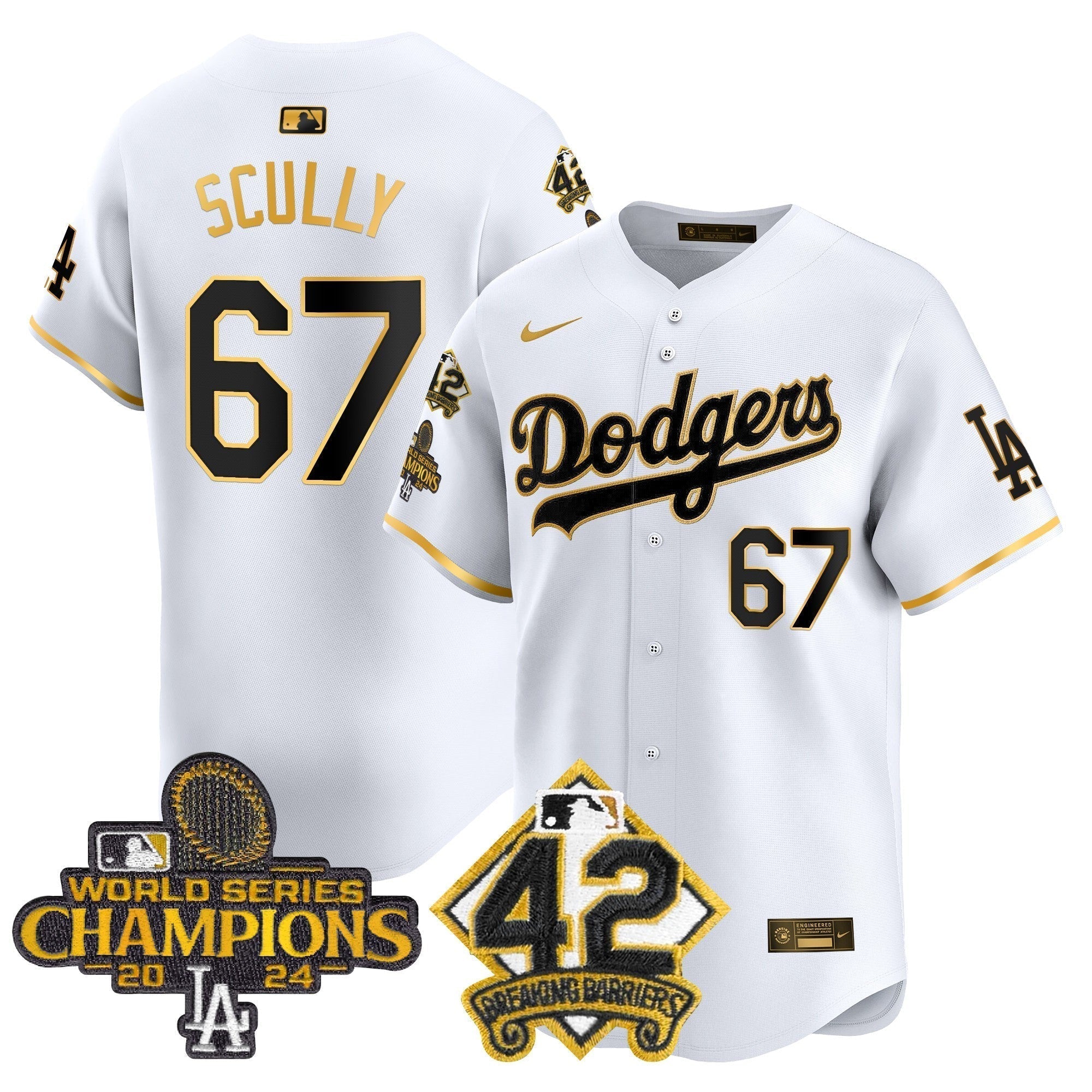 Dodgers 2024 World Series Champions & Jackie Robinson Patch Vapor Premier Limited Jersey - All Stitched